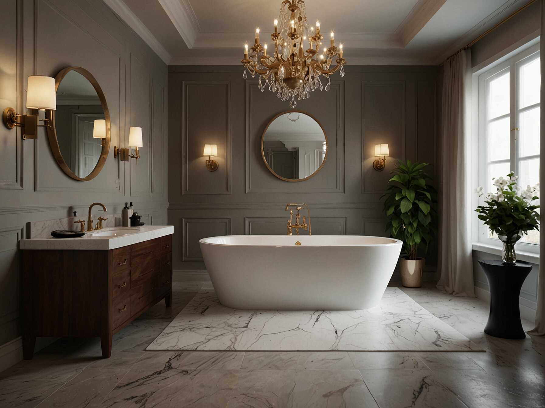 Achieve a sophisticated look with a classic elegant bathroom. Use high-quality materials, neutral colors, and timeless fixtures. This style is perfect for those who love a refined and elegant space.  