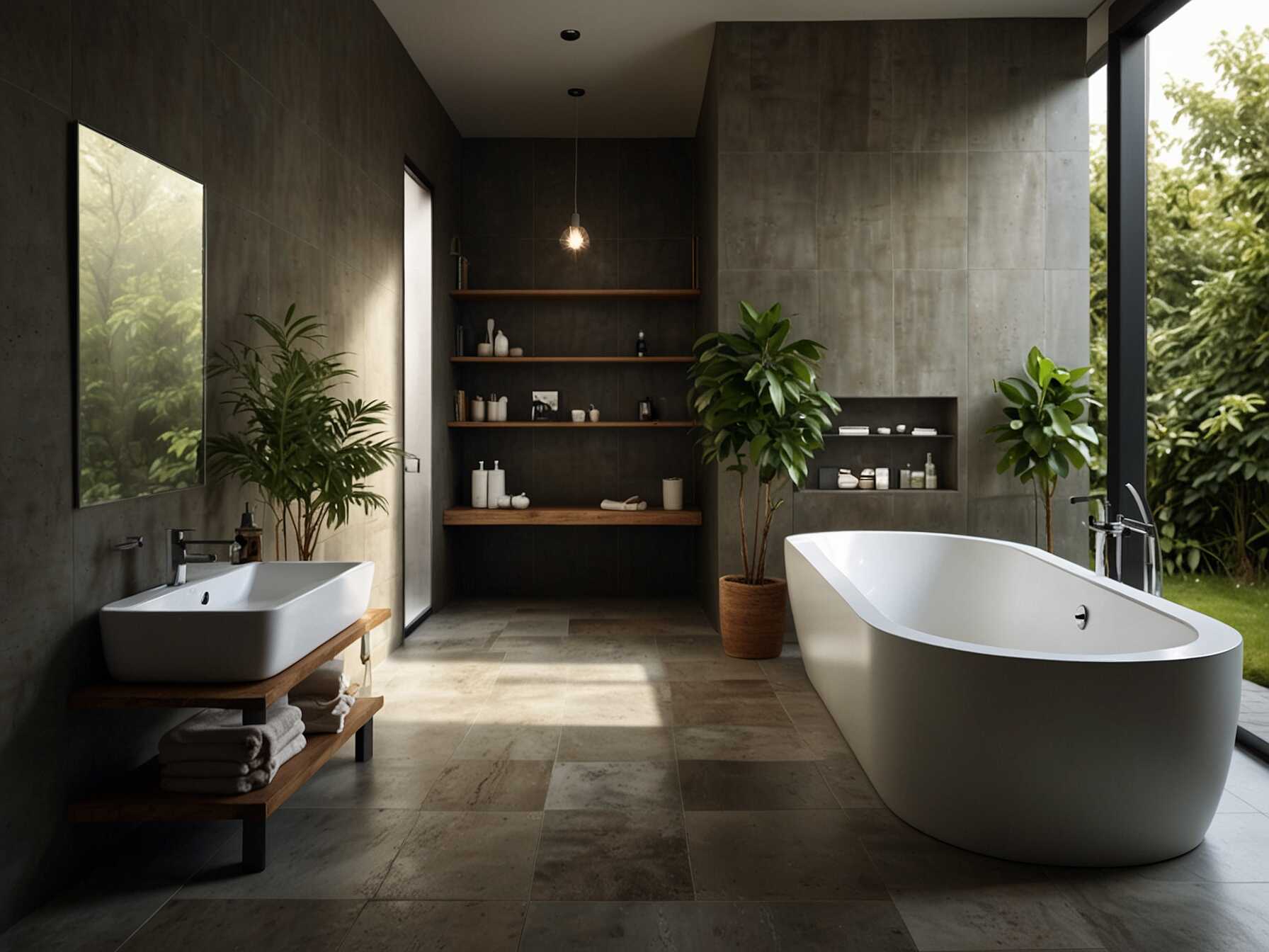 Create a sustainable bathroom with eco-friendly materials and fixtures. Use recycled tiles, low-flow faucets, and energy-efficient lighting. This design is good for both the earth and your wallet.  