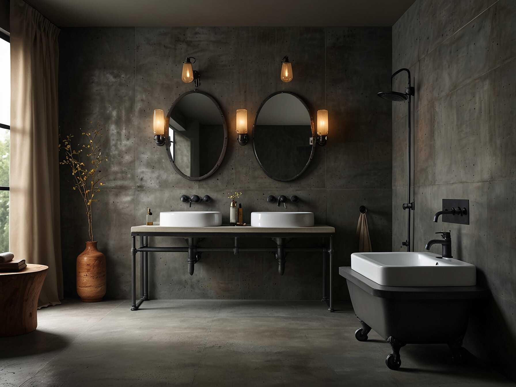 Give your bathroom an edgy look with industrial chic design. Use exposed pipes, metal fixtures, and concrete elements. This style is both modern and bold.  