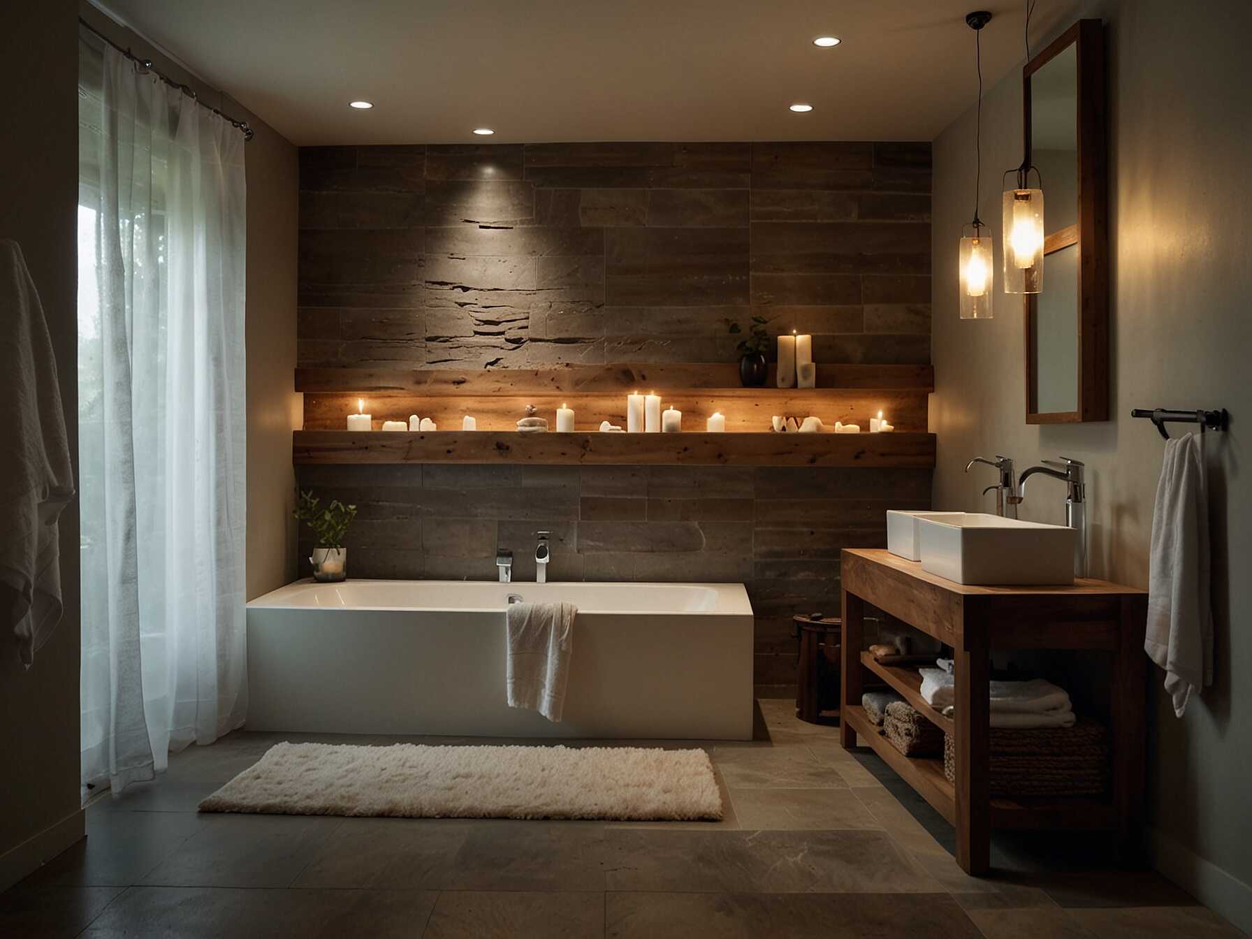 Turn your bathroom into a spa-like retreat. Incorporate soft lighting, a rainfall showerhead, and natural materials like wood and stone. Add some plush towels and candles for the ultimate relaxing experience.  