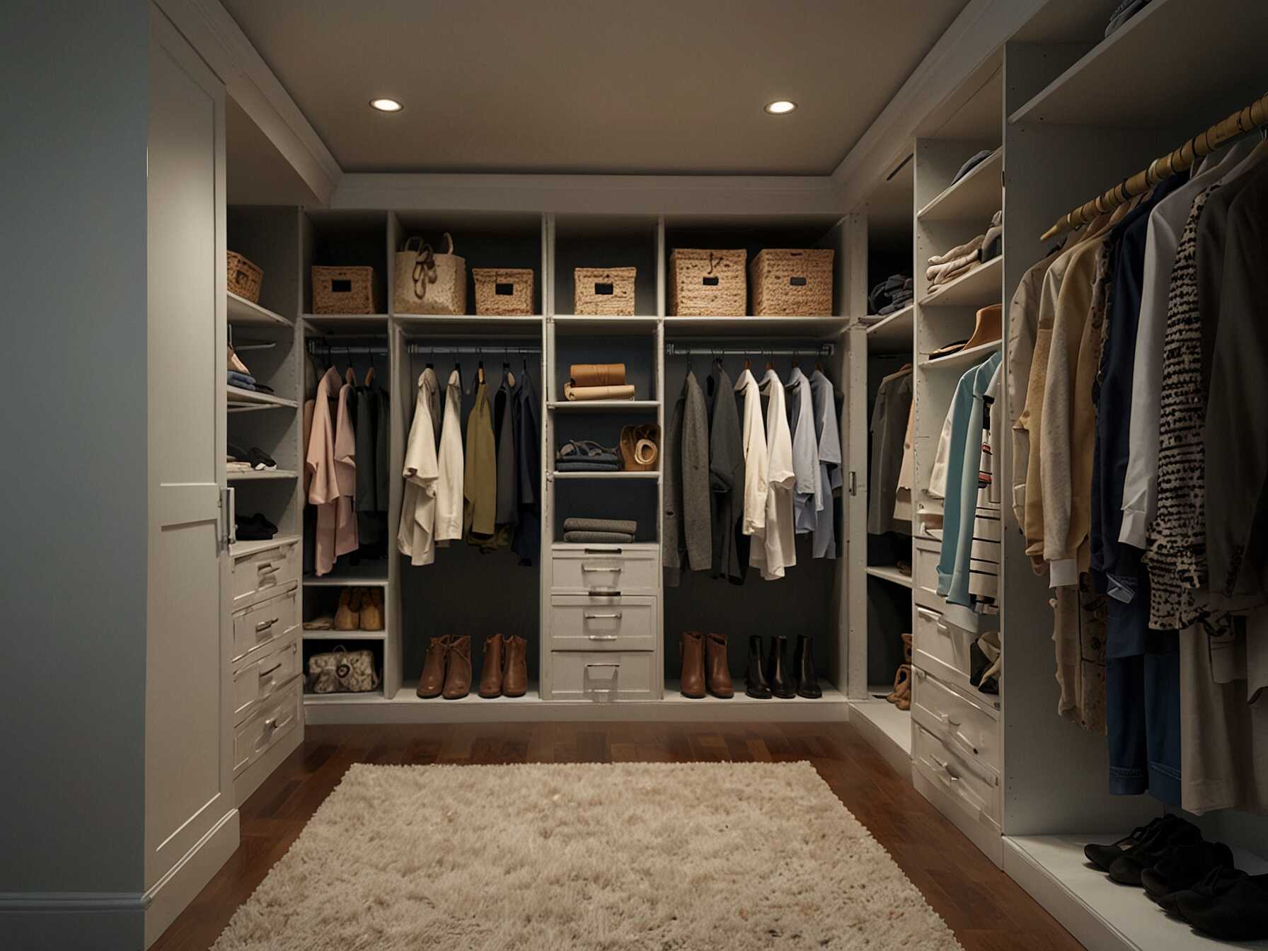 Design separate areas for him and her in the walk-in closet. This keeps things organized and prevents mix-ups. It also allows each person to personalize their space.  