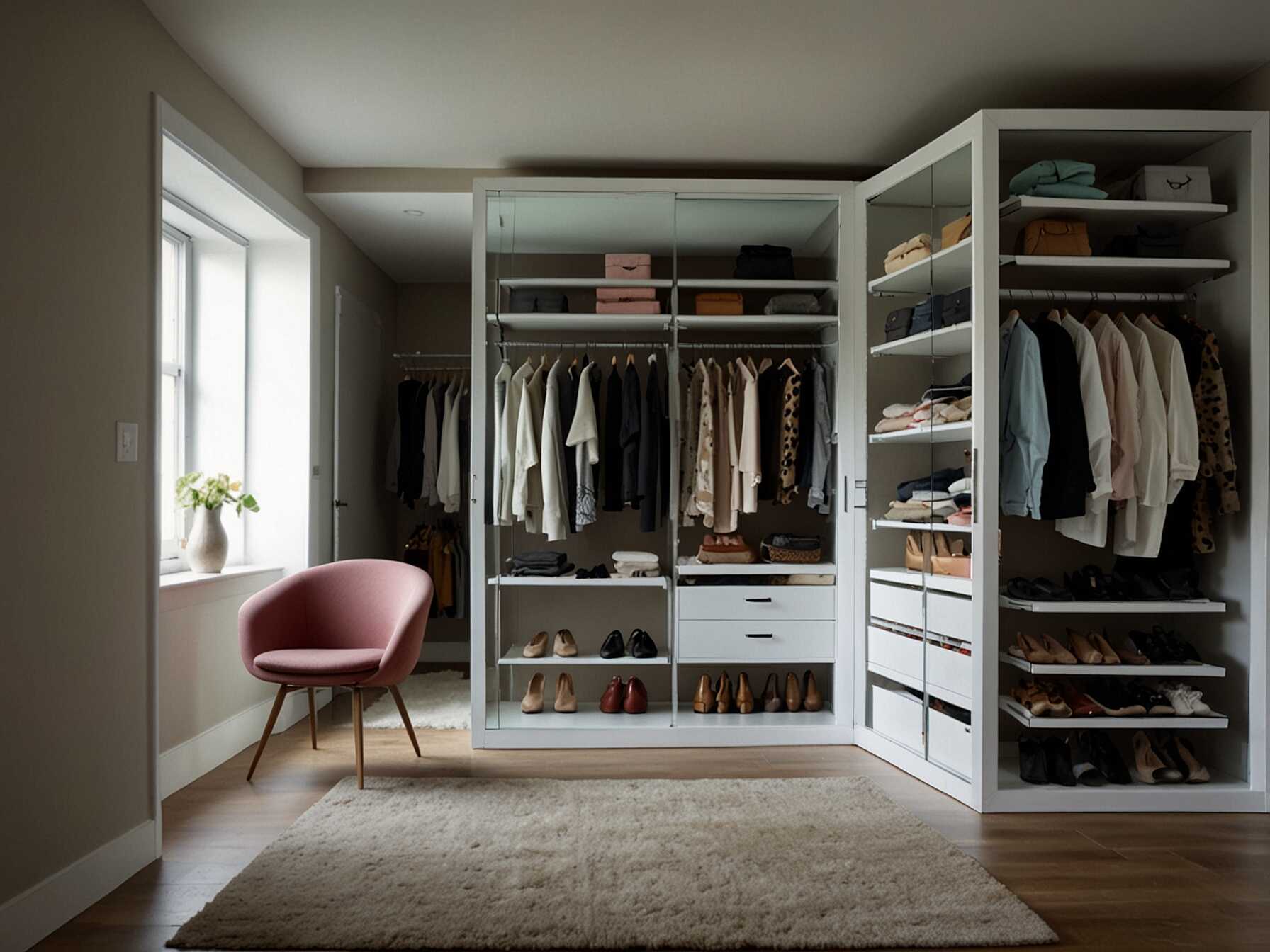 A full-length mirror is essential for any walk-in closet. It helps you see your entire outfit before you leave the house. It also makes the space look bigger and more open.  