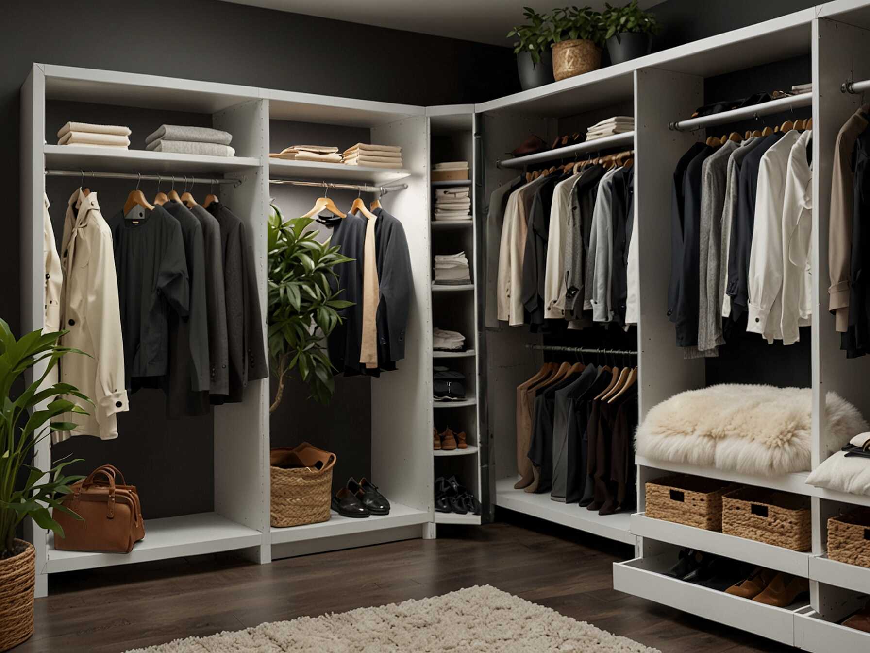 Add personal touches to your walk-in closet. Use photos, plants, or art that you love. This makes the space truly yours and enjoyable to spend time in.  