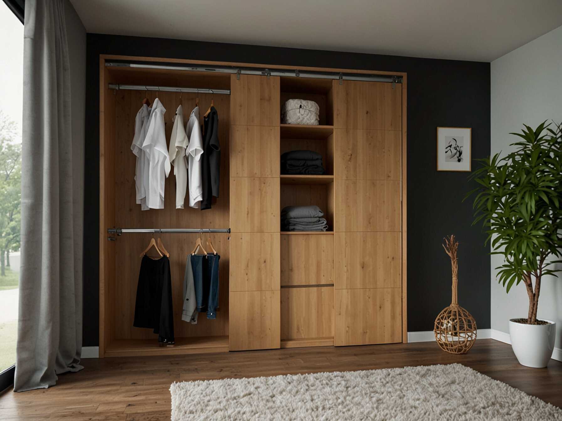 Sliding doors save space in a walk-in closet. They allow easy access without taking up room. This is perfect for smaller spaces or to create a sleek look.  