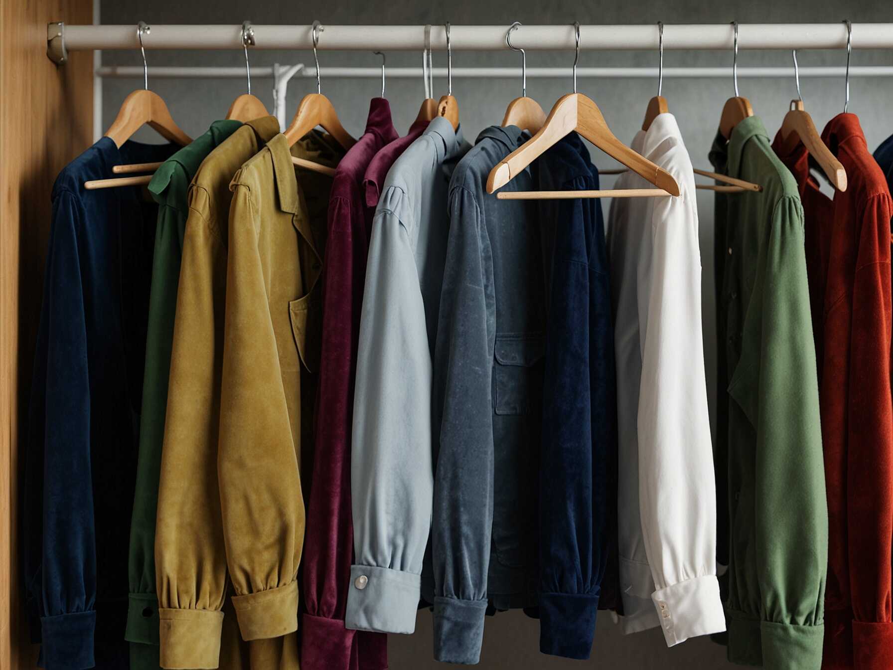 Invest in velvet hangers for a uniform look. They save space and keep clothes from slipping off. This small change can make your walk-in closet look tidy and organized.  