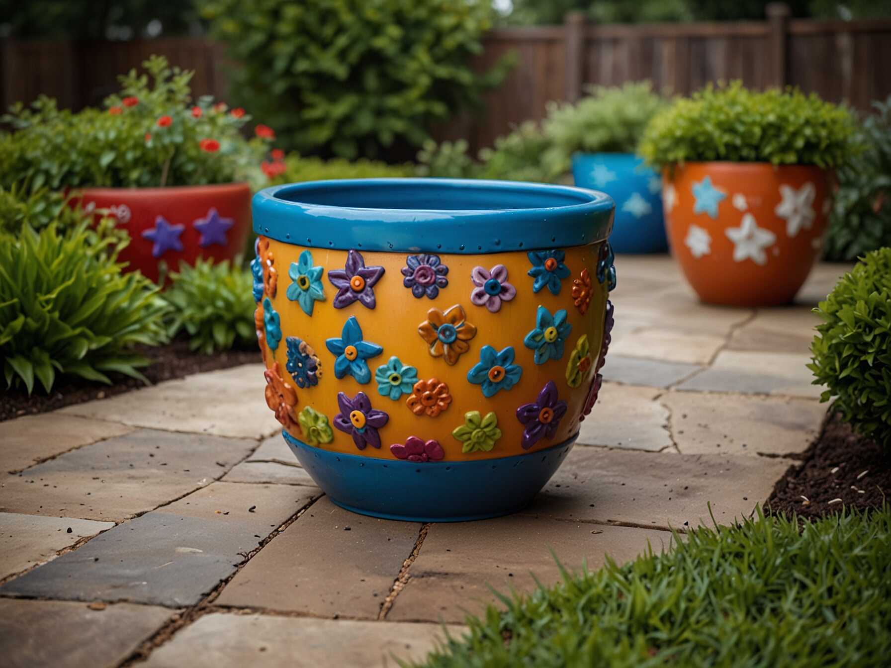 Turn your planters into art. Arrange them in the shape of a heart, star, or circle.  Use colorful planters for a vibrant effect. Fill them with matching or contrasting plants.  An artistic arrangement catches attention. It adds a playful and creative touch to your patio.  