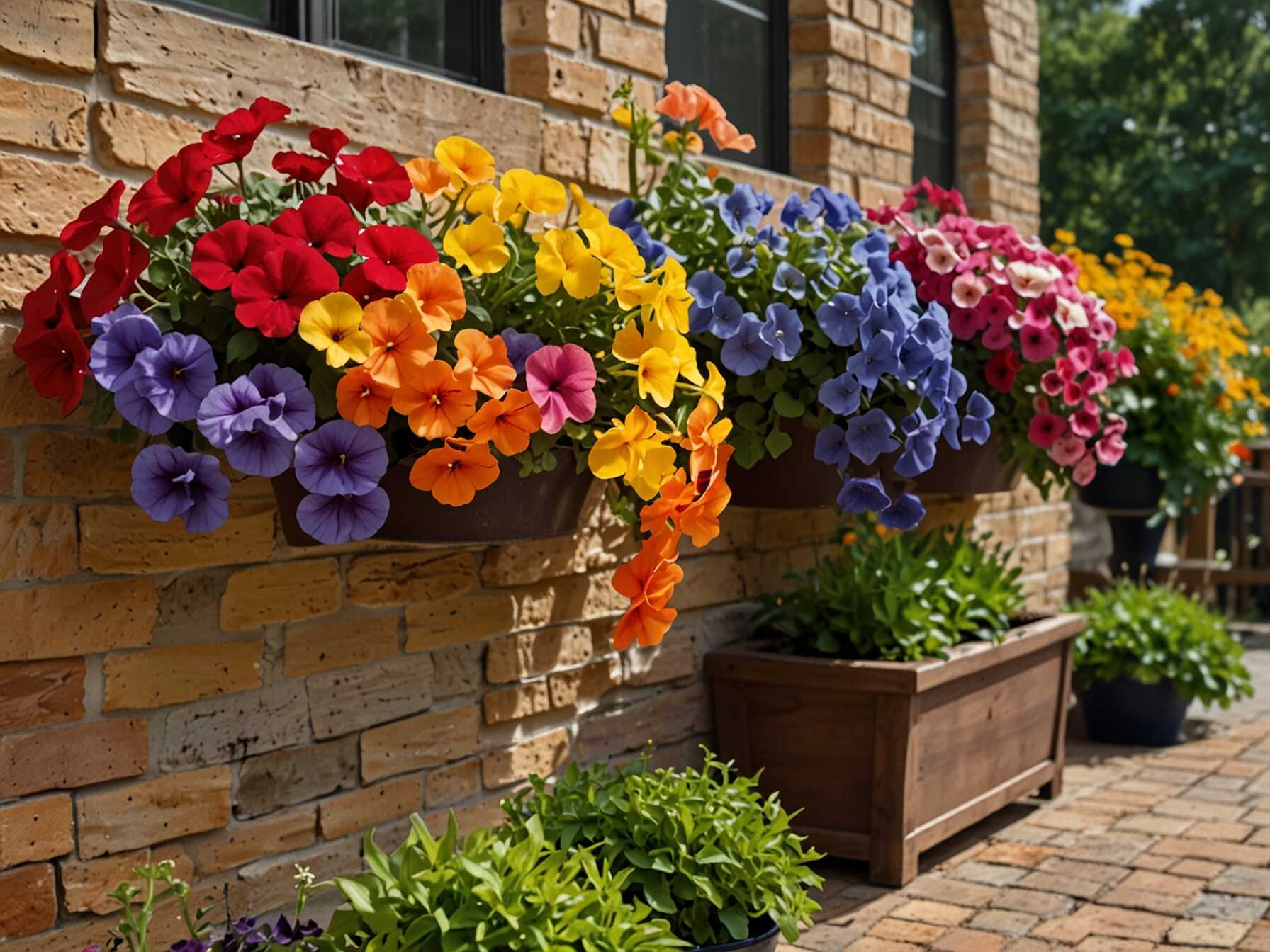 Transform your patio with a wall of flowers. Choose colorful flowers like petunias, marigolds, and pansies.   Arrange the planters in a pattern or random order. This adds a burst of color to your outdoor space.   Flower walls are easy to maintain. Just water them and trim as needed. Your patio will look like a blooming garden in no time.  