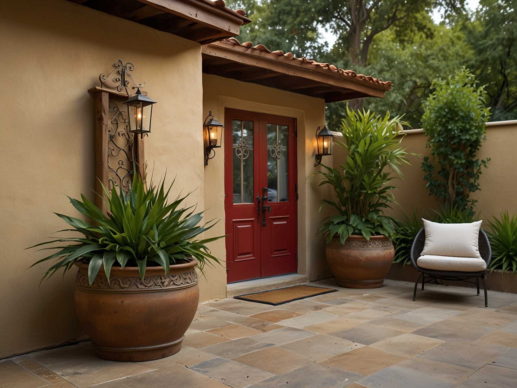 Choose a theme for your patio planters. Themes could be tropical, desert, or forest.   Select plants and planters that match the theme. Arrange them creatively on your wall.  A themed wall creates a cohesive look. It makes your patio feel special and inviting.  