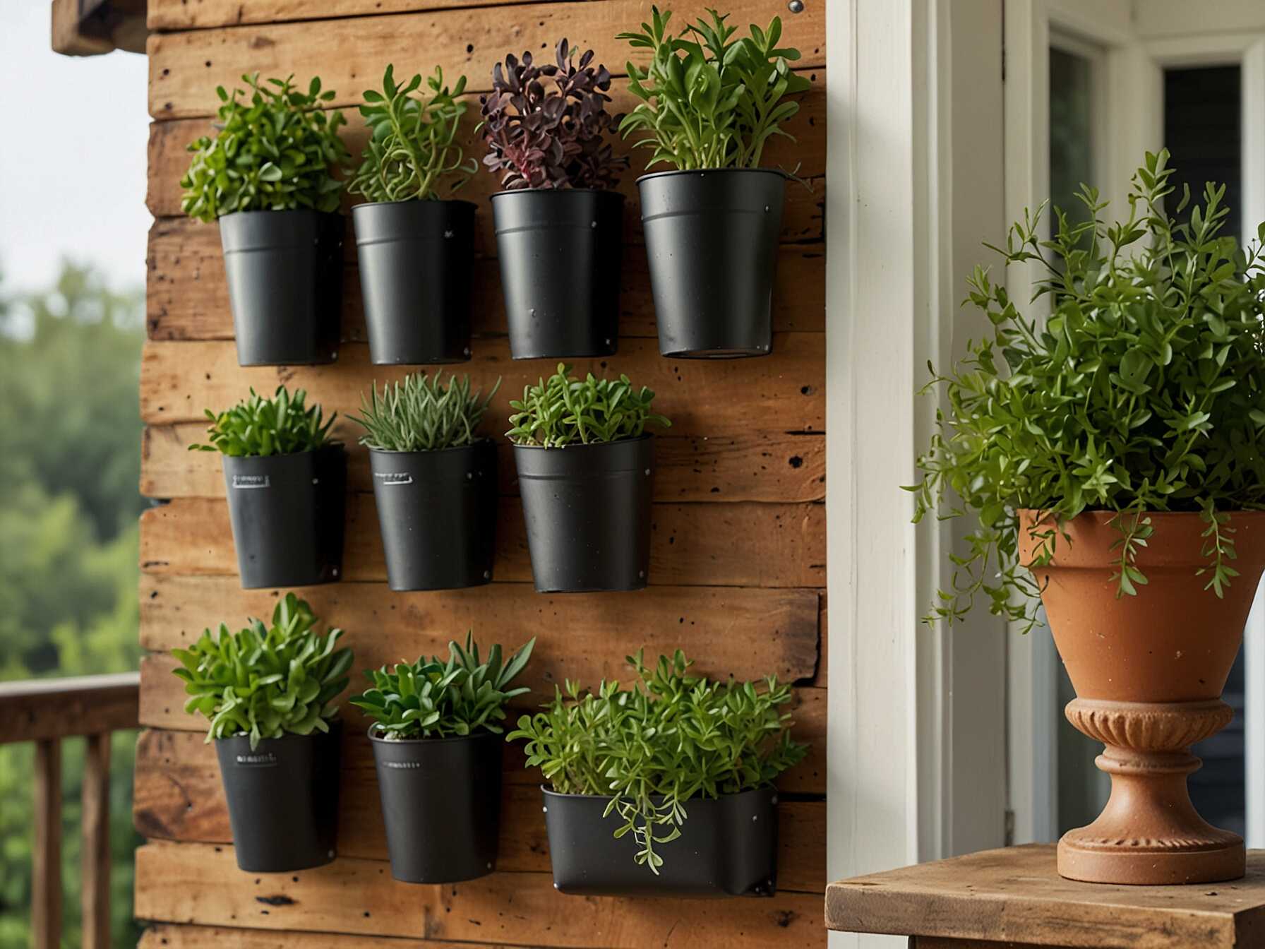 Do you love cooking with fresh herbs? Use patio wall planters to create a vertical herb garden. Plant your favorite herbs like basil, mint, and rosemary.  Hang the planters on your patio wall. This saves space and keeps your herbs within reach. Enjoy fresh herbs for cooking all year round!  Mix different herbs for a beautiful display. Water regularly and watch them grow. A vertical herb garden looks great and smells amazing.  