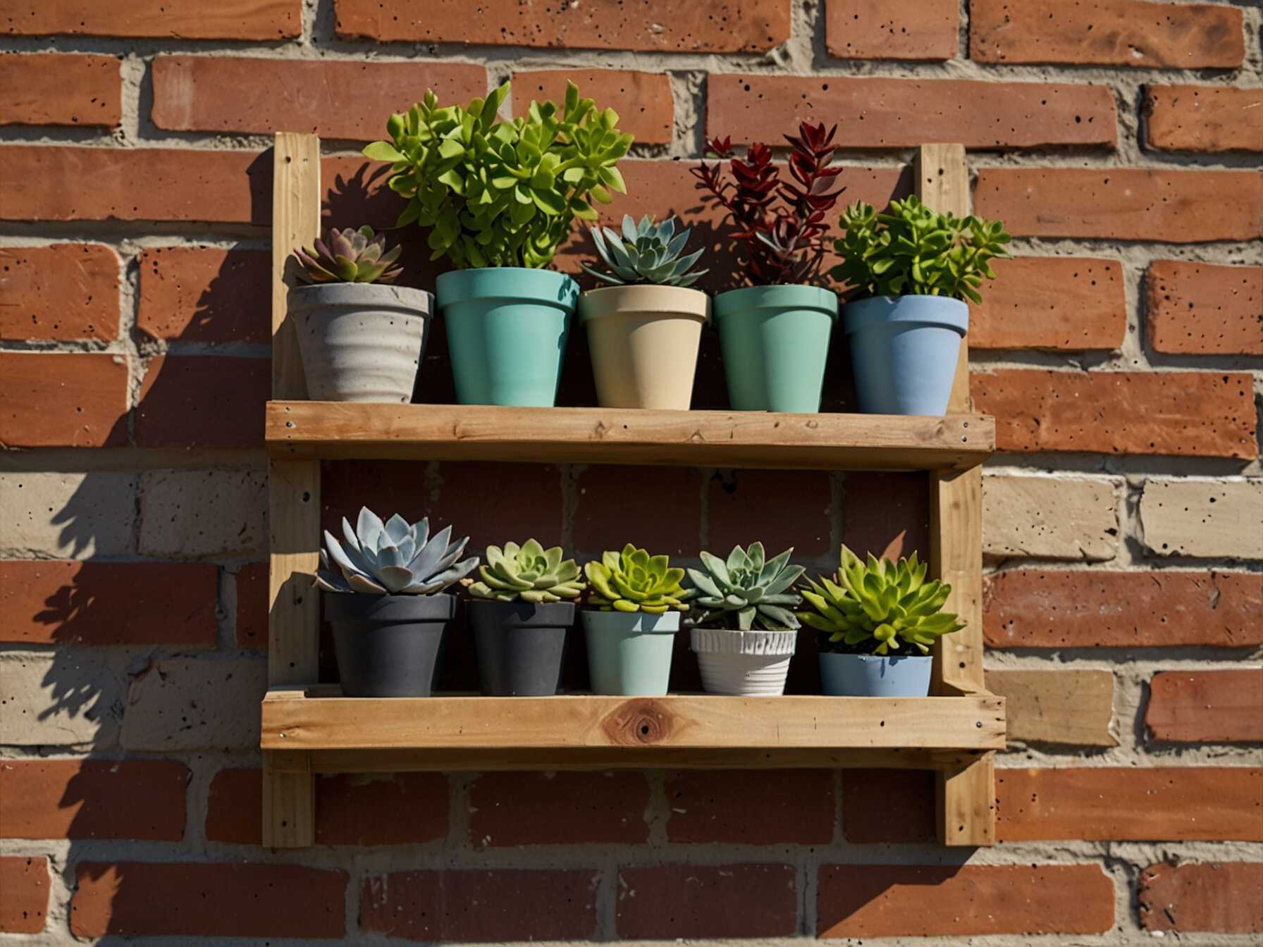 A planter shelf can hold multiple plants. Install a sturdy shelf on your patio wall.   Place different planters on the shelf. Use it to display herbs, flowers, or succulents.  A shelf keeps plants organized. It also makes watering and care easier.  