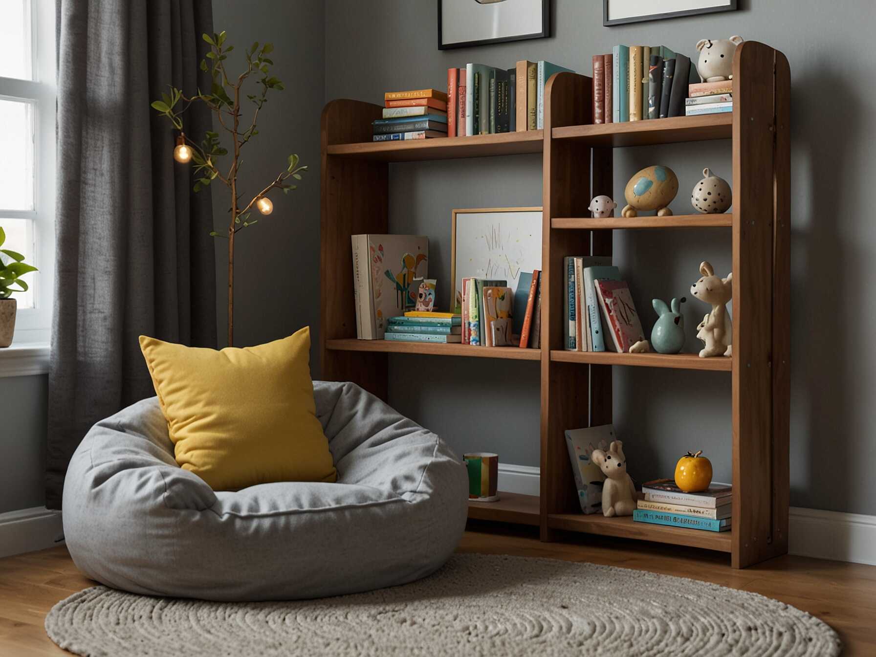 Create a cozy corner with soft cushions and a mini bookshelf. It’s a perfect spot for your child to dive into their favorite stories.  