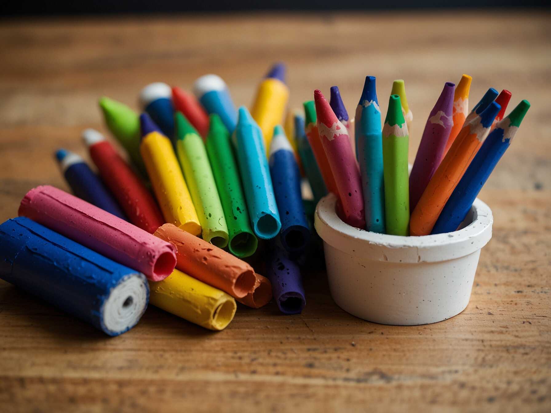 Set up a craft table with art supplies like crayons, markers, paper, and glue. Encourage your child to create art projects and express their creativity.  