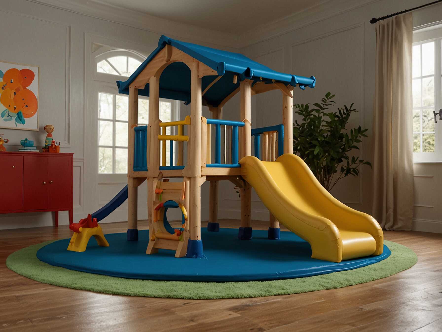 Include elements like a slide or tiny trampoline. These additions make physical play fun and safe indoors.  