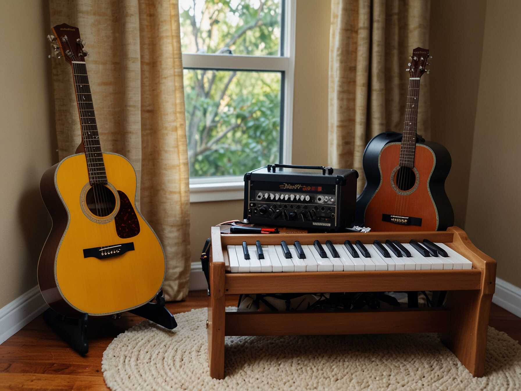 Set up a mini music area with instruments like a keyboard, drums, or guitars. It encourages musical exploration and creativity.  