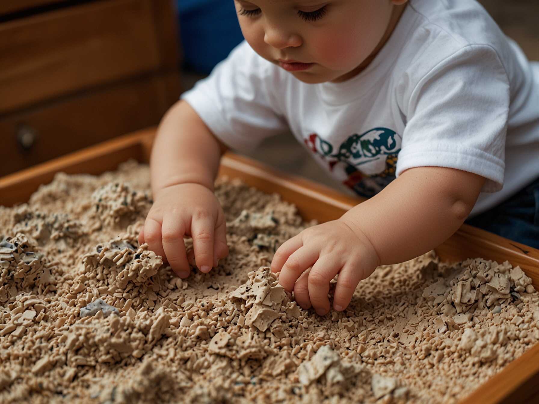 Create a sensory station with items like sand, water, or textured fabrics. Sensory play helps with development and provides a calming effect.  