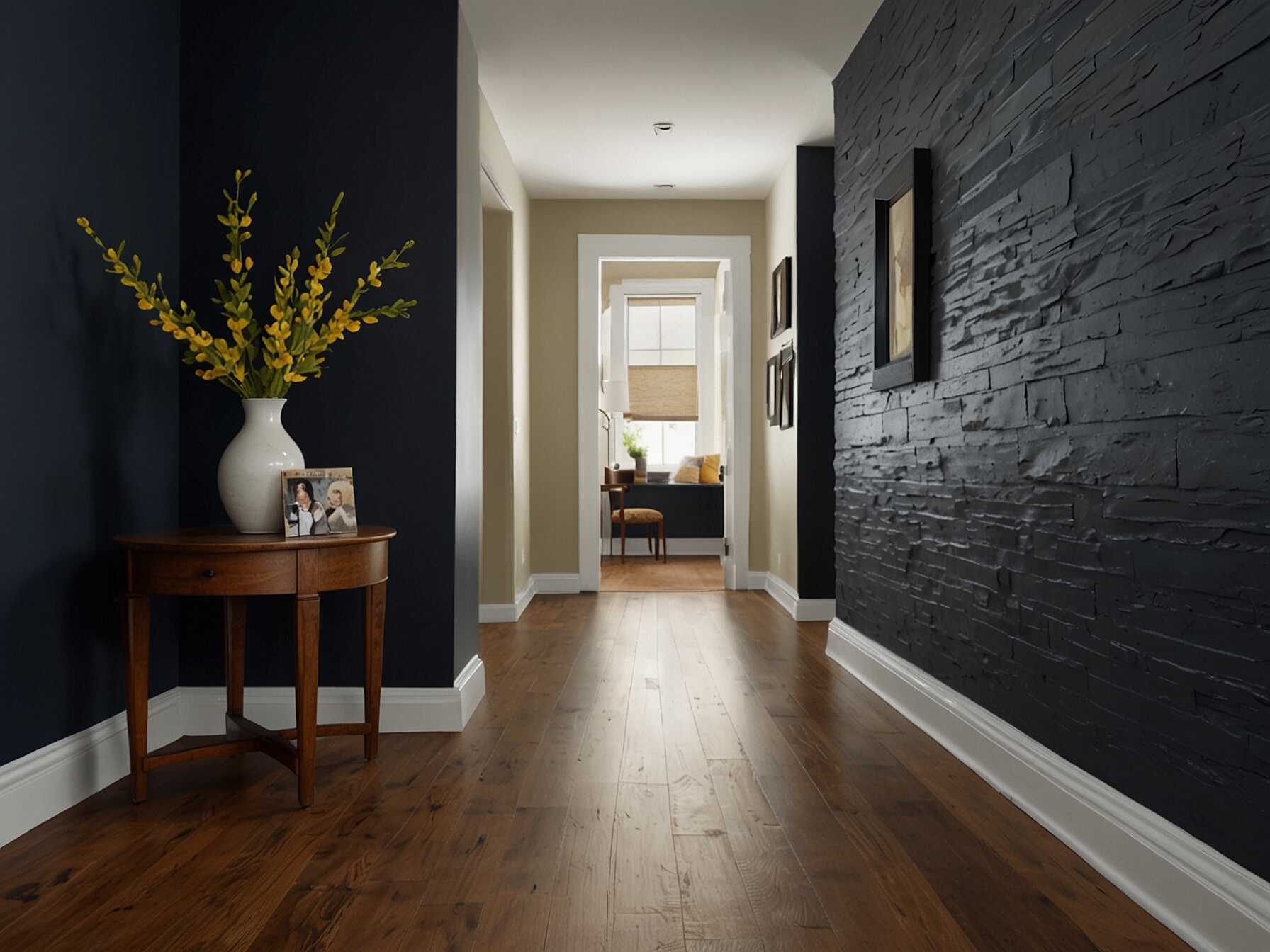 An accent wall can add a pop of color and make your hallway more interesting. Paint one wall a different color or use textured wallpaper. This technique can make the space feel more dynamic.  