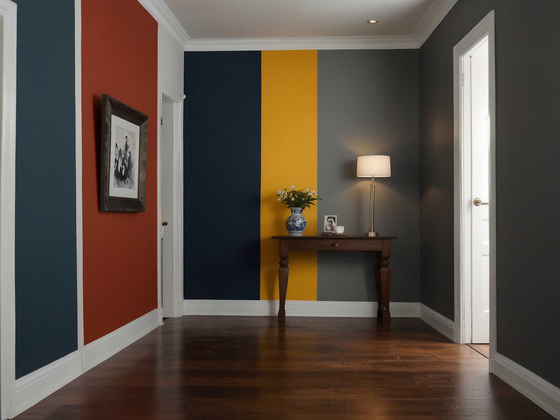 Try color blocking to add visual interest to your hallway. Paint the lower half of the wall one color and the upper half another. This technique can add depth and make the space feel more dynamic.  