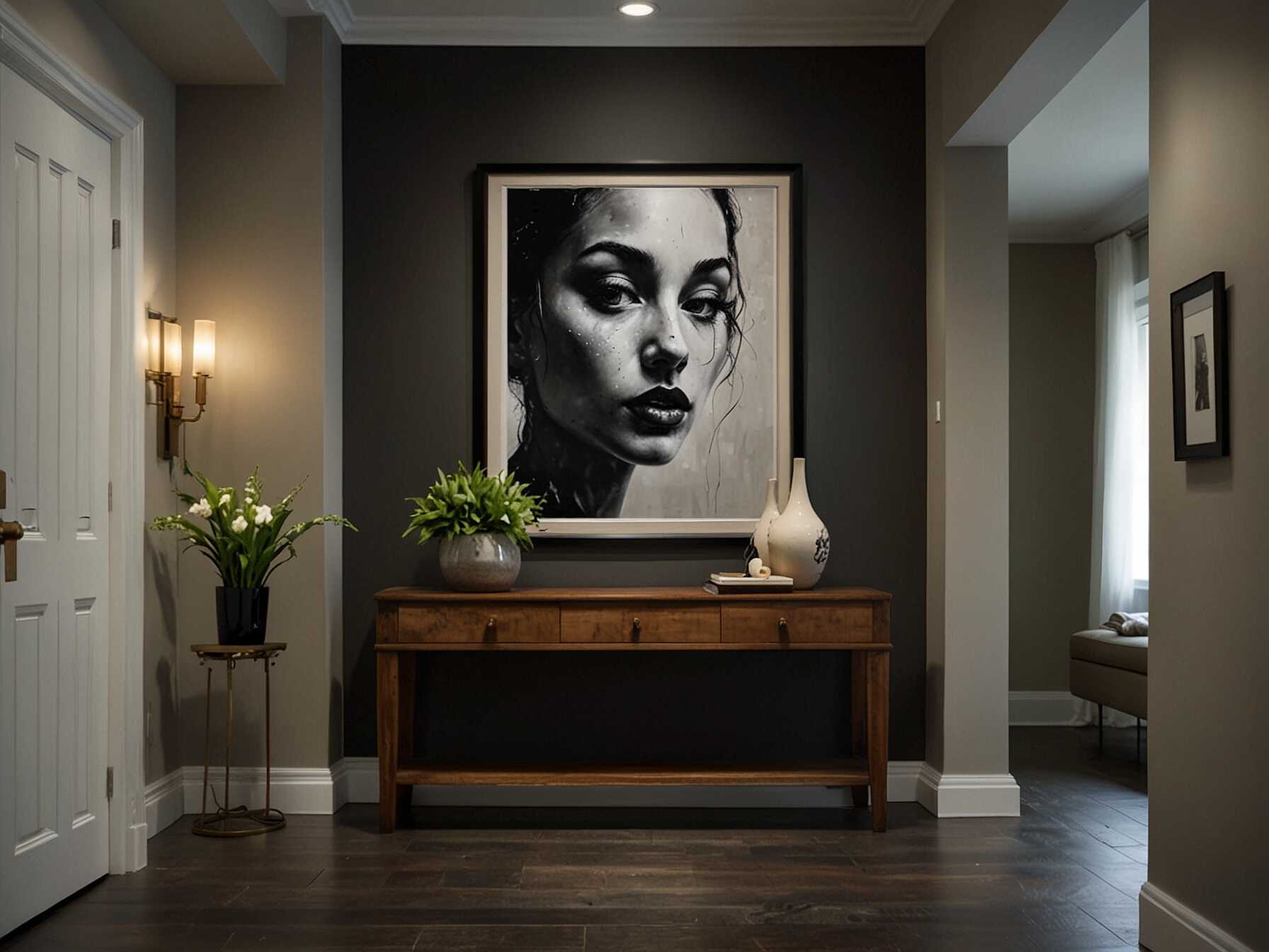 A single large piece of art can make a bold statement in your hallway. Choose something that resonates with you and fits the scale of your space. It can be a great conversation starter for guests.  