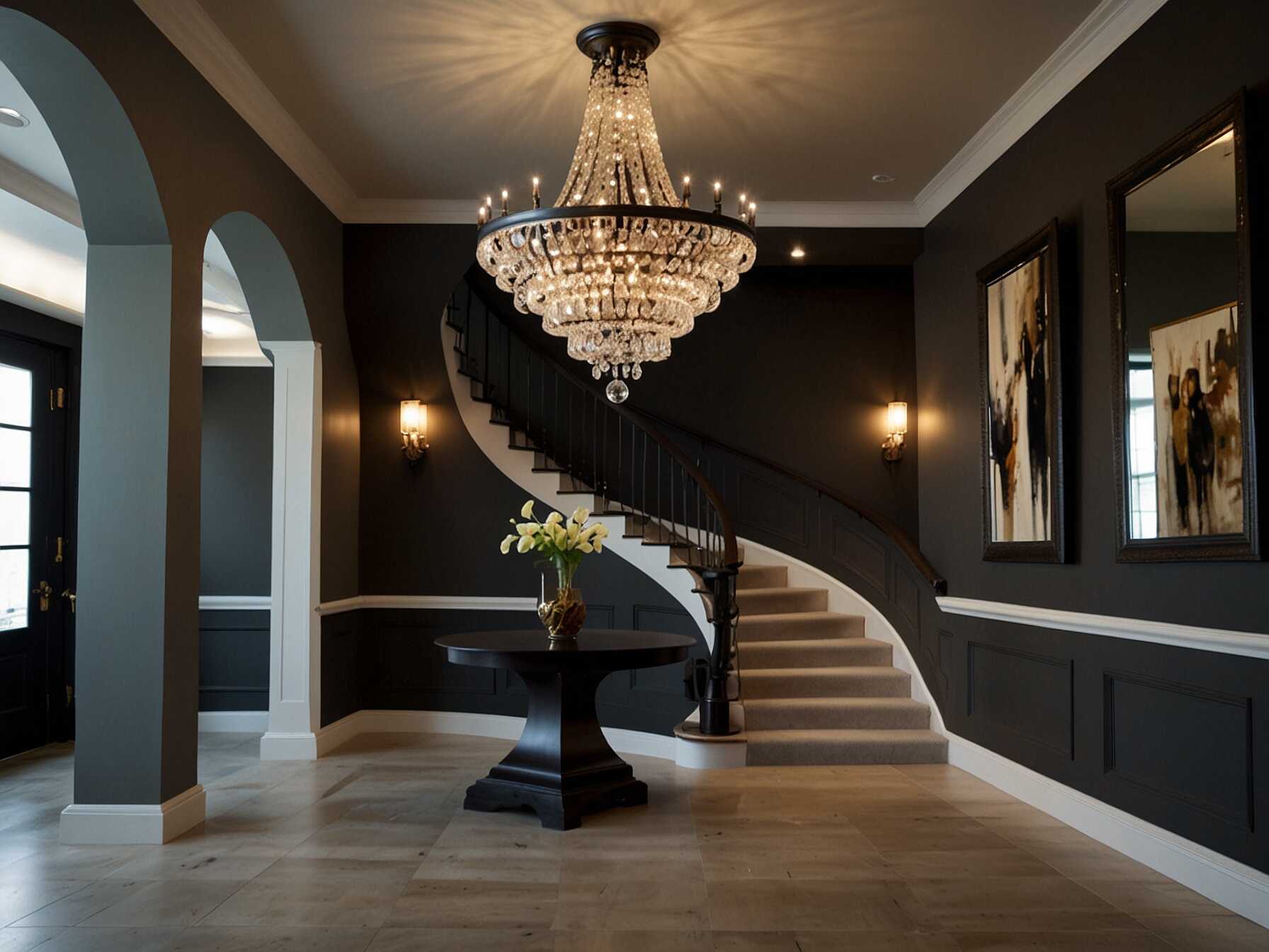 A striking chandelier or pendant light can serve as a focal point in your hallway. Choose lighting that complements the rest of your decor. Good lighting can also make the space feel more inviting.  