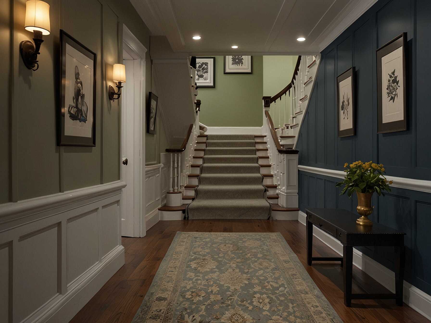 Wainscoting adds traditional elegance to any hallway. It creates visual interest and can protect walls from scuffs. Paint it a different color than the walls for a classic look.  