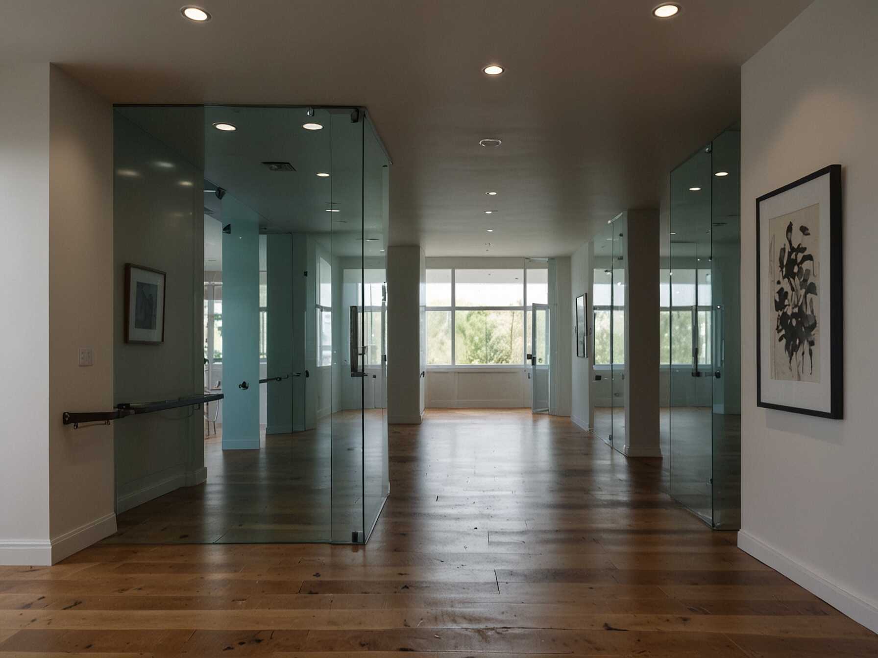 If your hallway leads to another room, consider using glass doors. They allow light to pass through, making both spaces feel brighter. Glass doors also add a modern, elegant touch.  