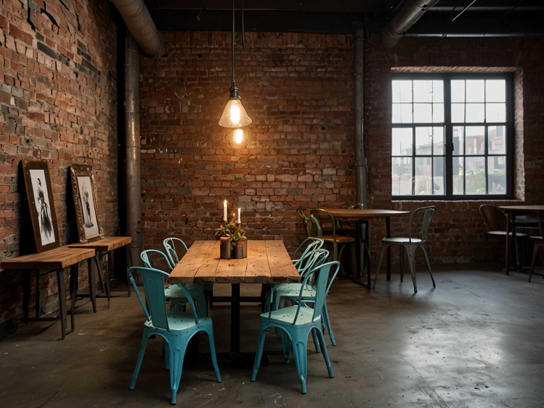 Incorporate industrial elements like metal chairs or a reclaimed wood table. This style is both chic and functional. It works well with exposed brick walls and concrete floors.  