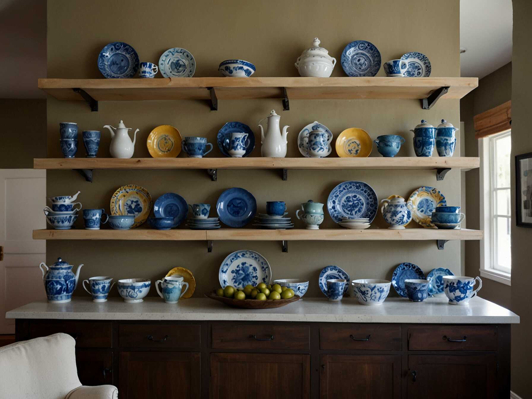 Install open shelves to display your best dishes, glasses, or decorative items. Open shelving makes it easy to grab what you need and adds visual interest to your Dining Room.  