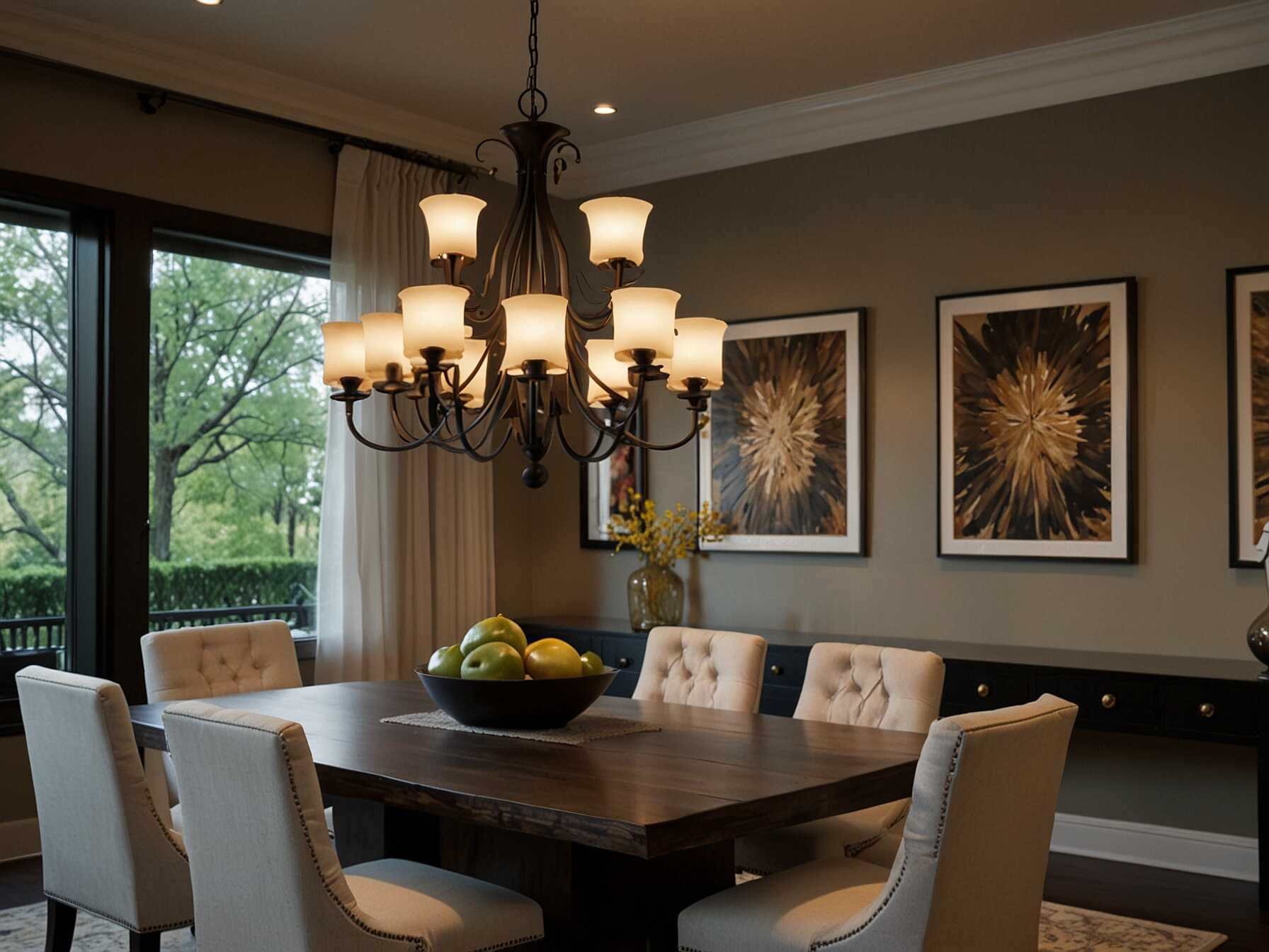 A bold chandelier or pendant light can become the centerpiece of your Dining Room. It not only brightens the room but also adds a touch of elegance. Choose a fixture that complements your dining table and overall décor style.  