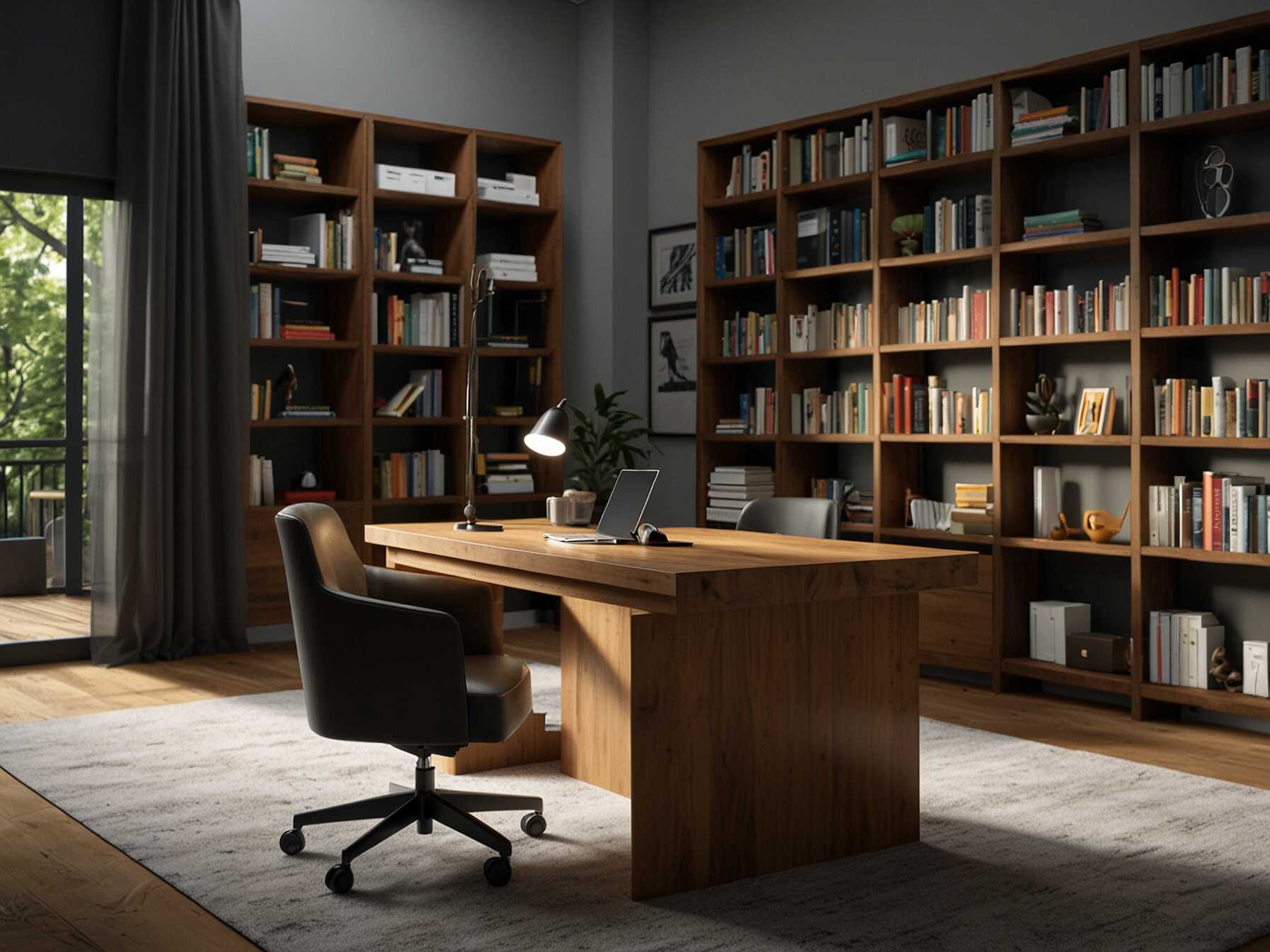 Include a functional reading desk in your library. This is perfect for studying or working from home. Make sure to add a comfortable chair.  