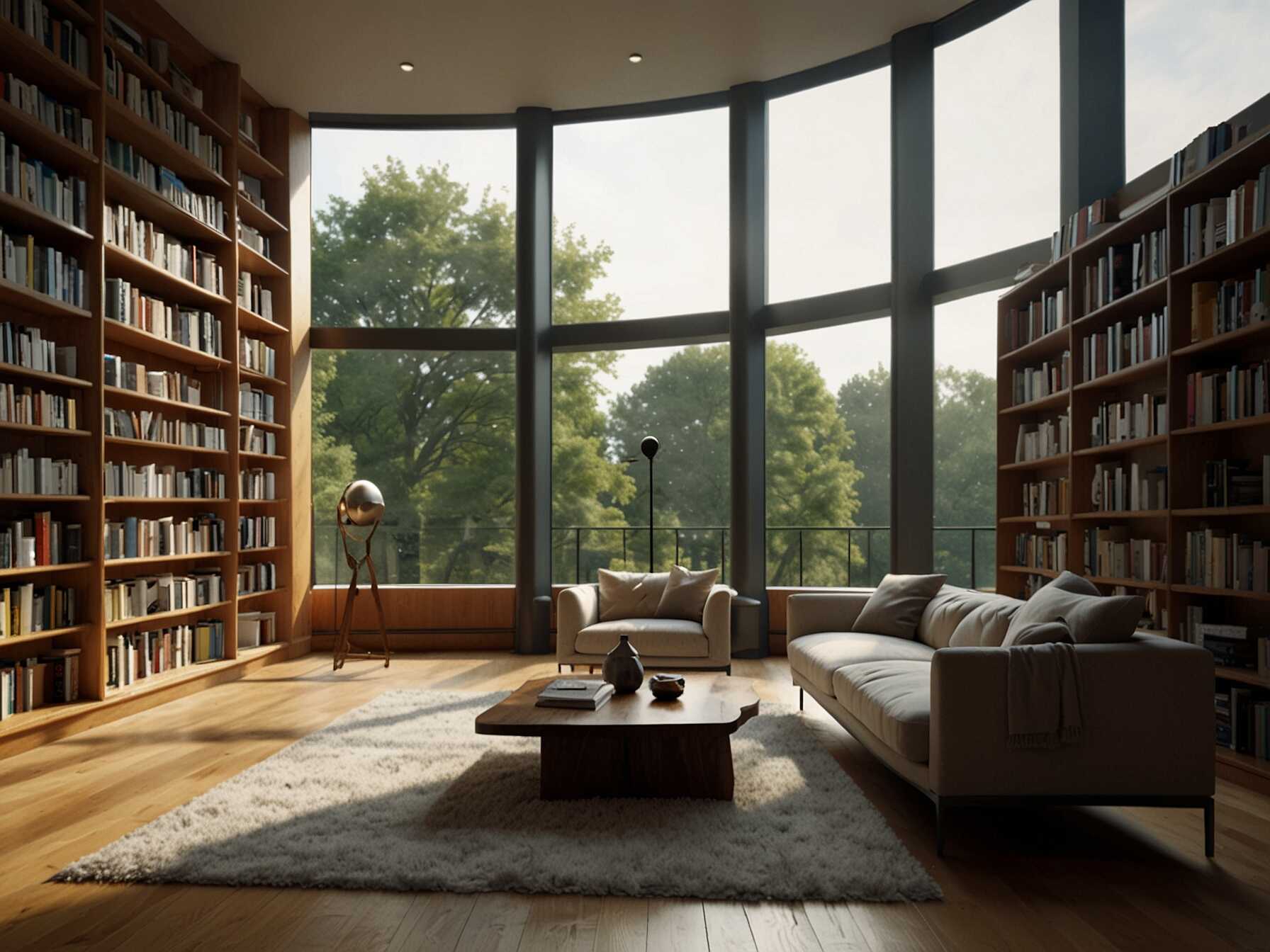 If possible, design your library with large windows to let in natural light. This makes the space feel bright and welcoming. You can also enjoy a nice view while you read.  