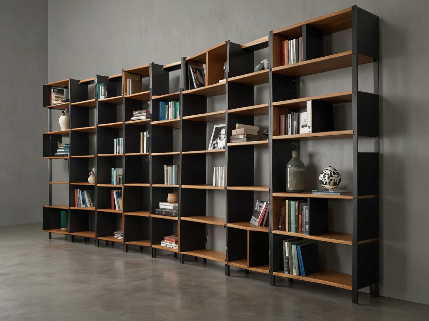 Modular shelving units can be rearranged to fit your space. They are great for a modern library look and offer flexible storage options.  