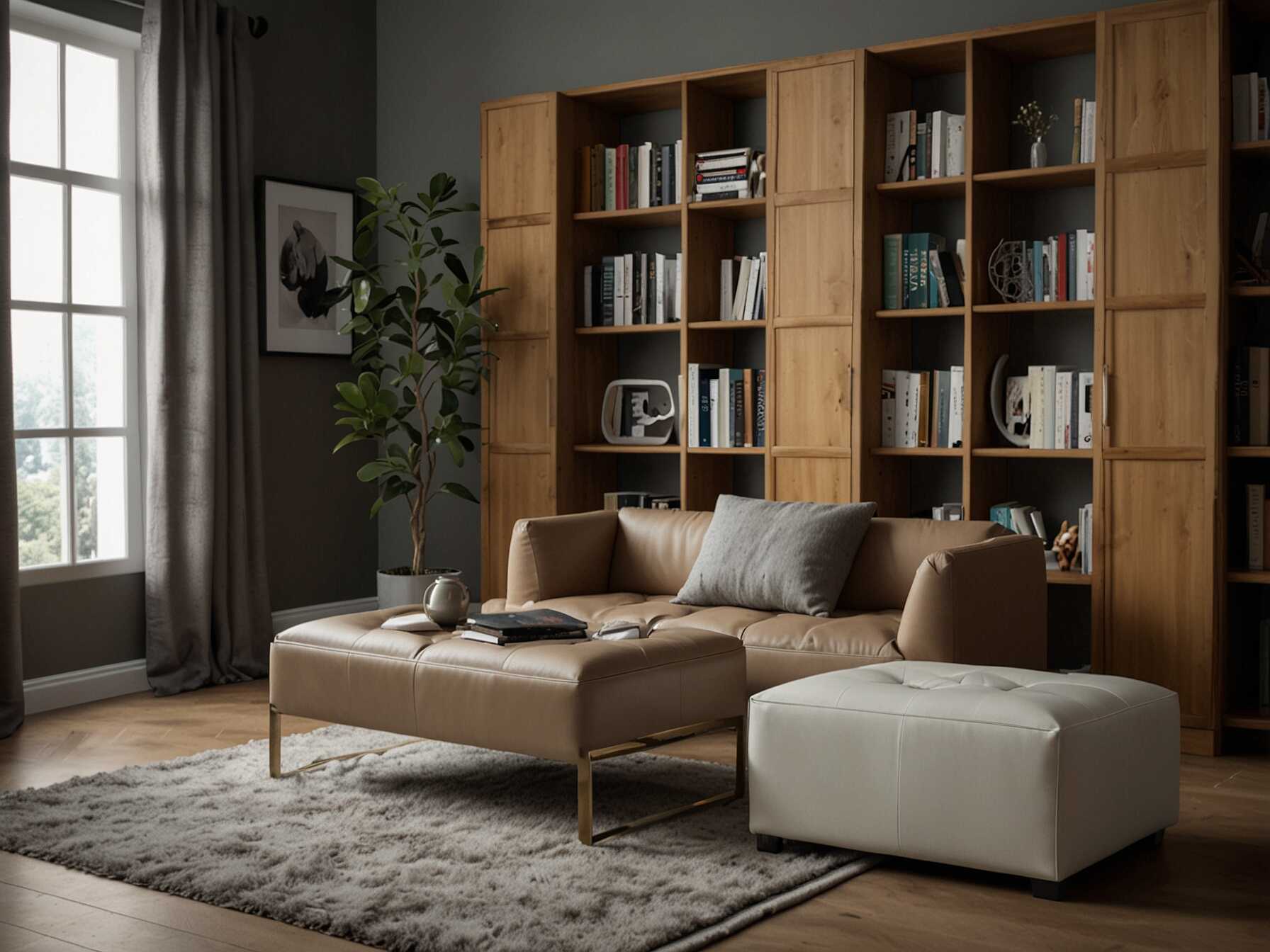 Choose multi-functional furniture for your library, like storage ottomans or convertible chairs. This can save space and keep your library organized.  