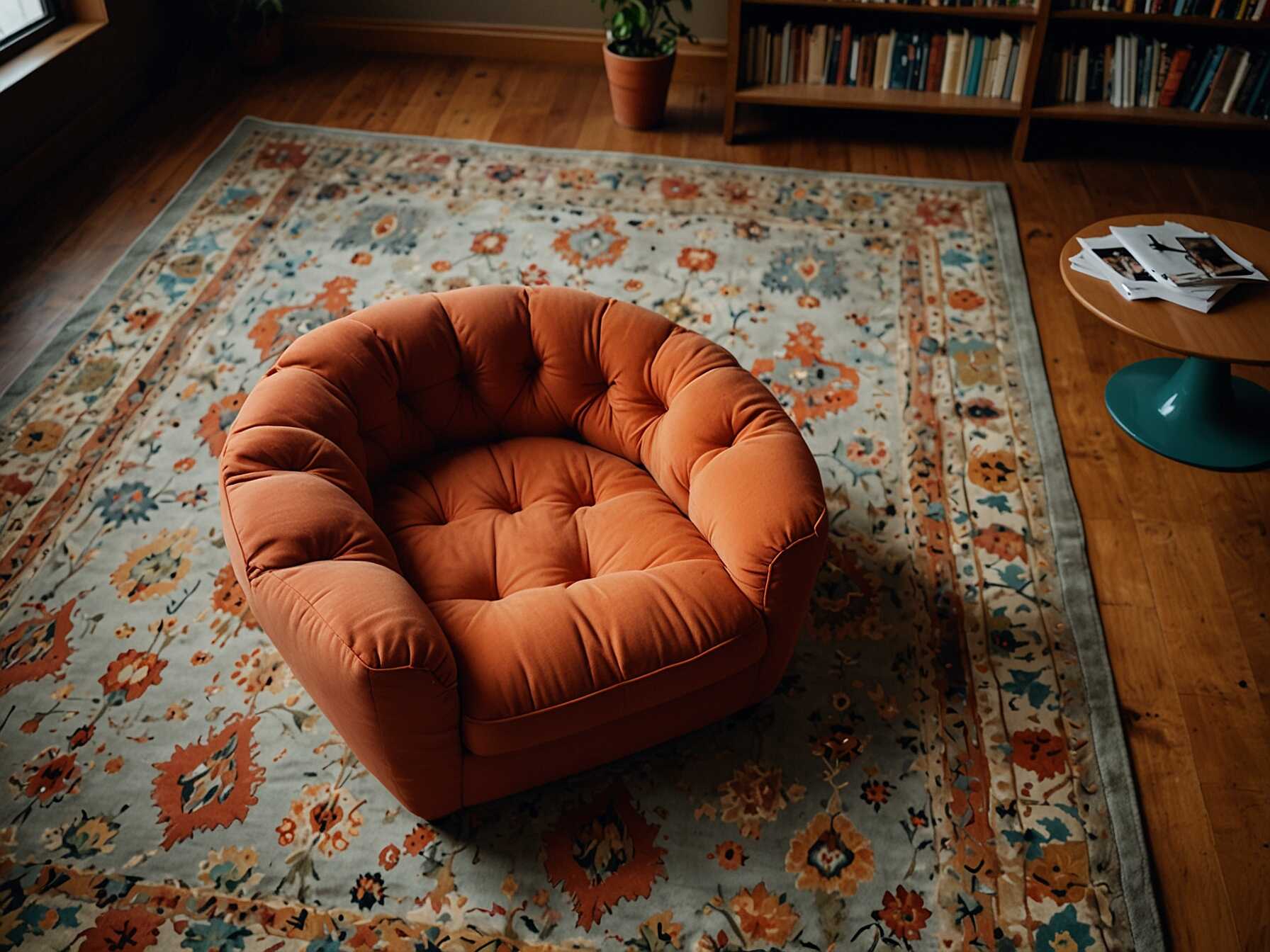 Add a stylish rug to your library to make it cozy. Choose colors and patterns that match your furniture. A good rug can make your library feel like home.  