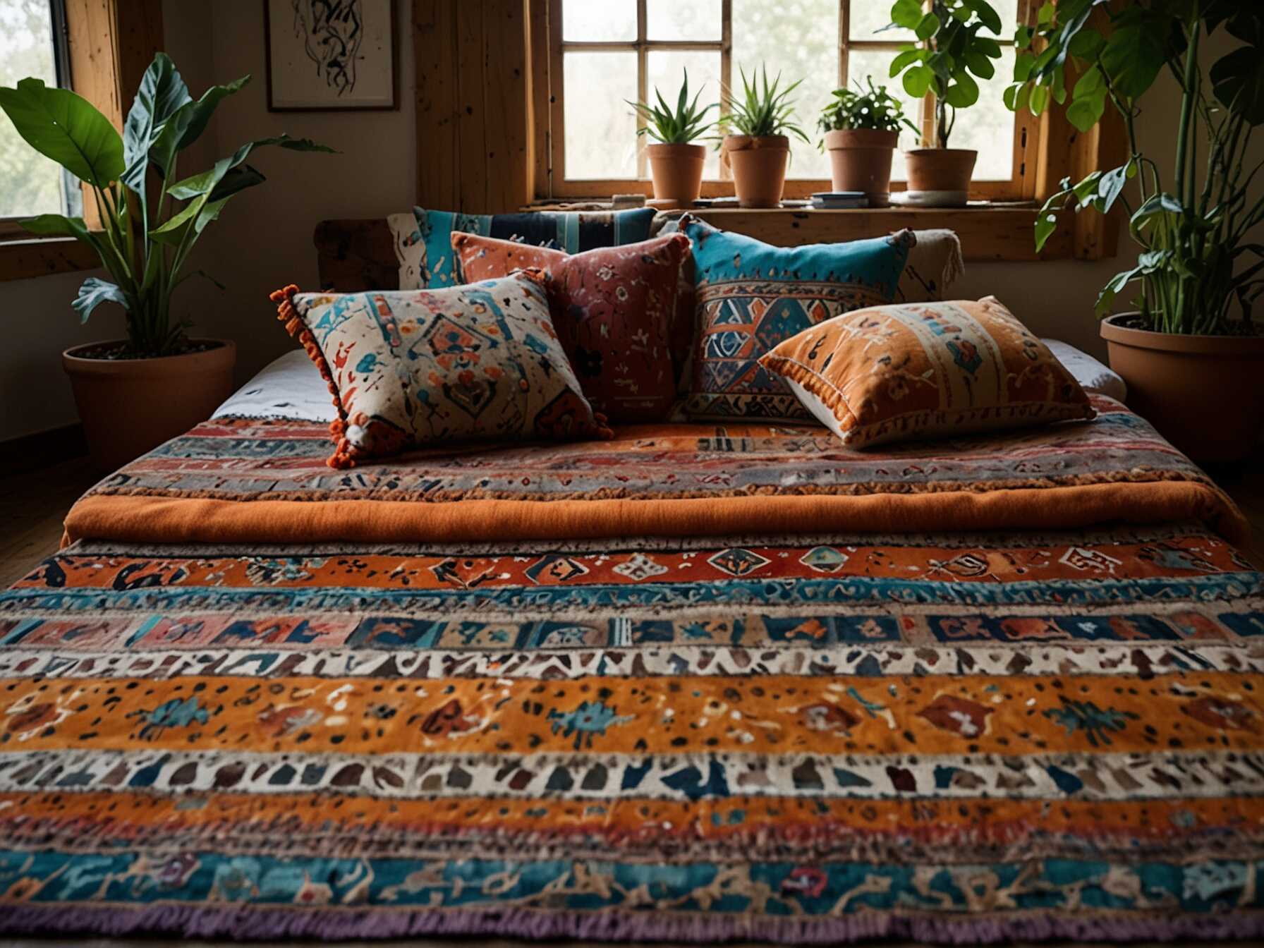 Embrace a bohemian style with vibrant colors and patterns. Use plenty of textiles like rugs, pillows, and throws. Include some plants for a fresh, earthy feel.  