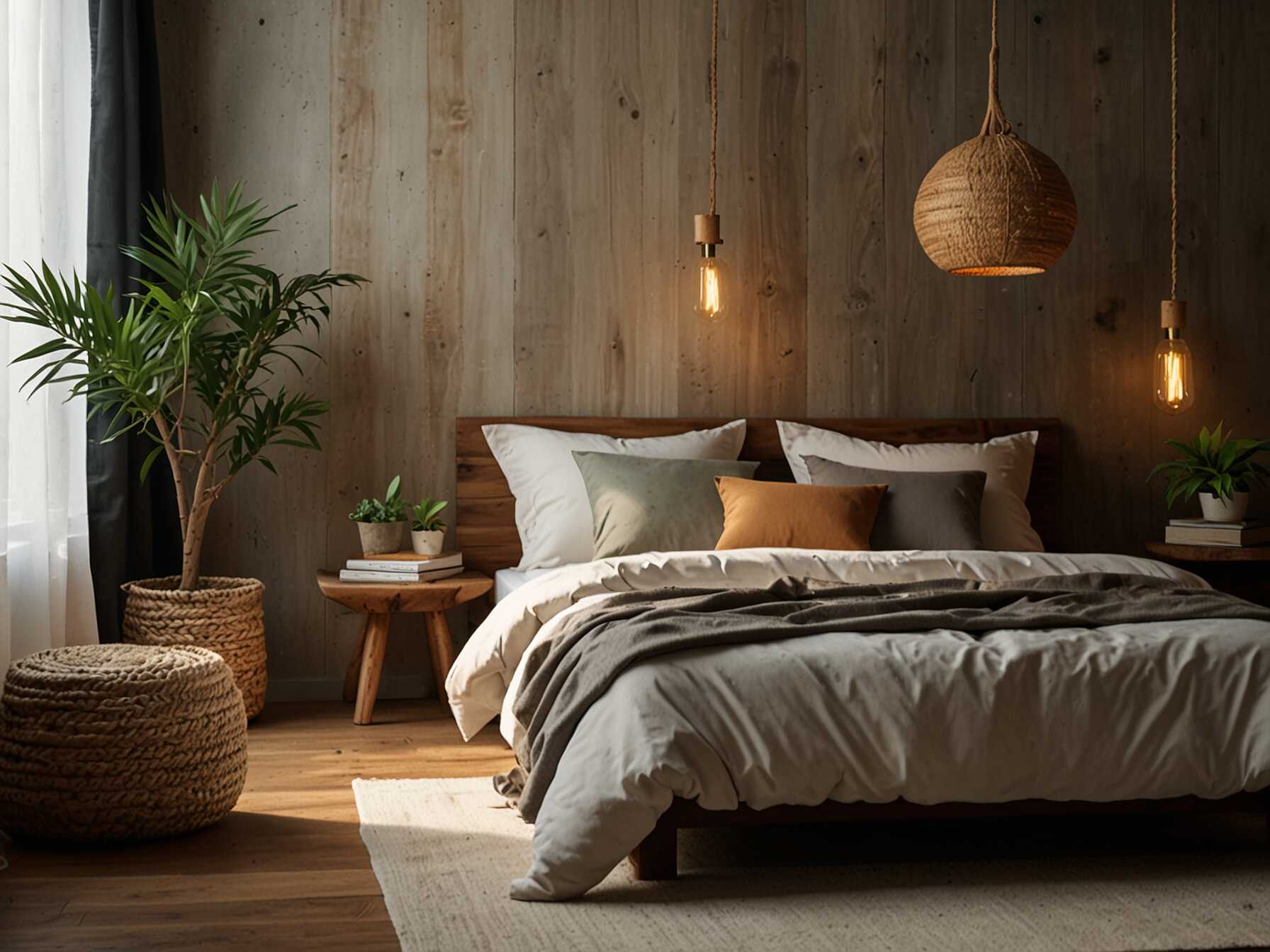 Incorporate nature-inspired elements like wooden furniture, potted plants, and natural fabrics. These touches can create a calming, soothing atmosphere in your bedroom.  