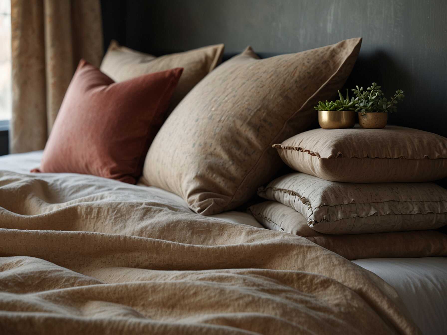 Mix different textiles like linen, velvet, and cotton. Layering various textures can make your bedroom feel cozy and inviting.  