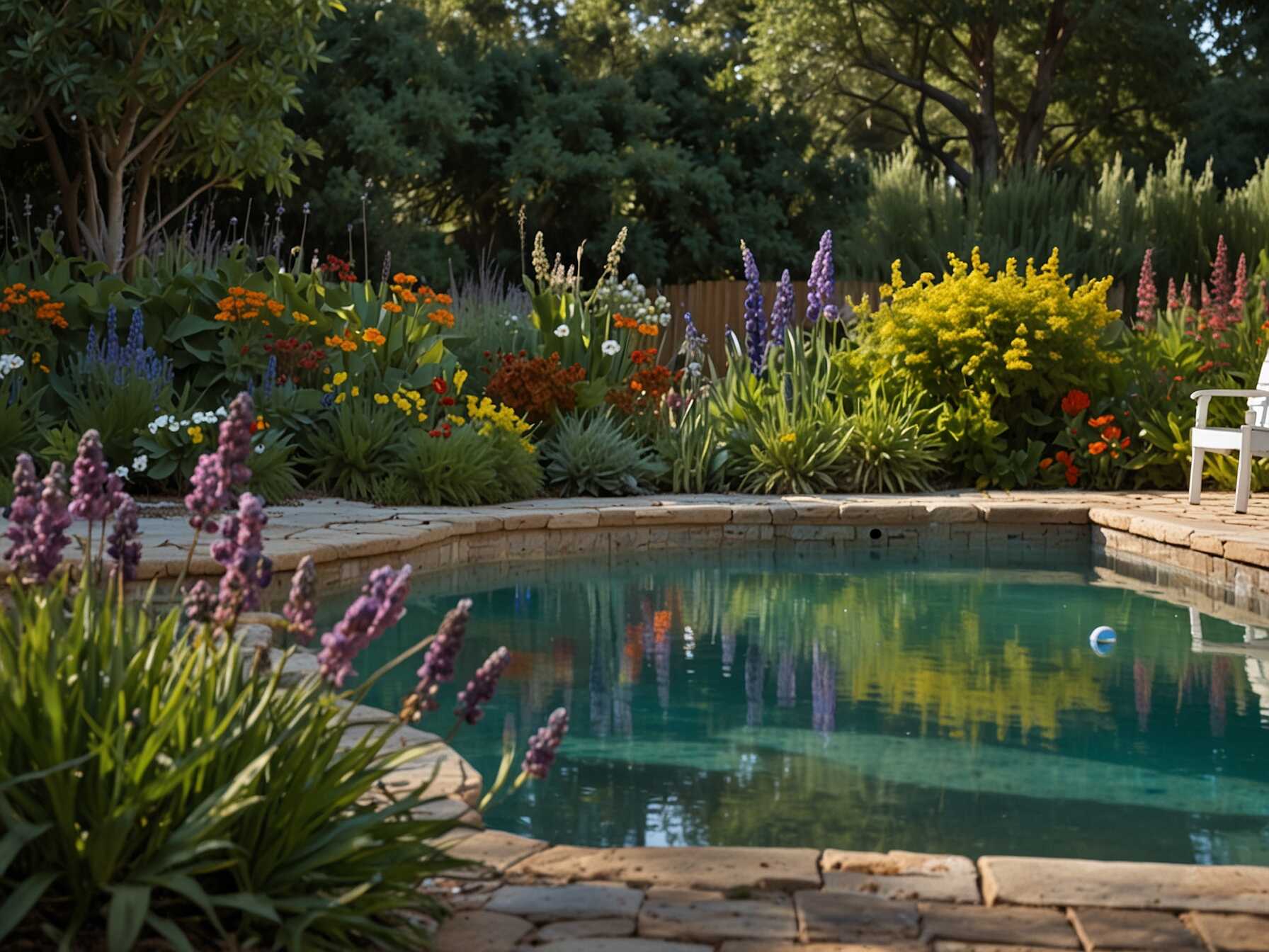 A butterfly garden adds color and life to your pool area. Use plants that attract butterflies like milkweed and lavender. Place it near the pool but not too close.  Add a small water source for the butterflies. This can be a shallow dish with water. Your garden will become a lively and beautiful spot.  