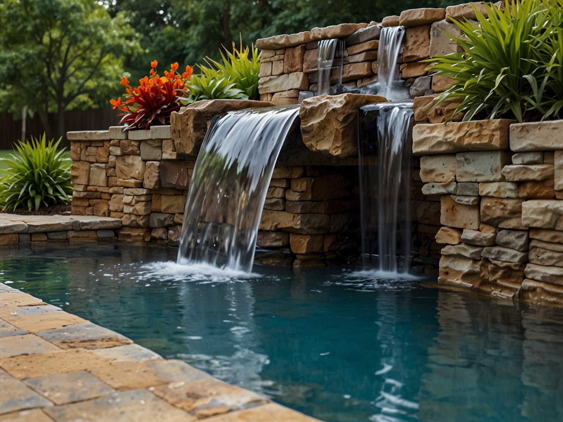 A waterfall brings movement and sound to your pool area. Small waterfalls are easy to install and maintain. Place it near the pool edge for a seamless look.  Choose natural stones for a realistic appearance. You can also use a pump to keep the water flowing. This feature adds calmness and beauty to your pool.  