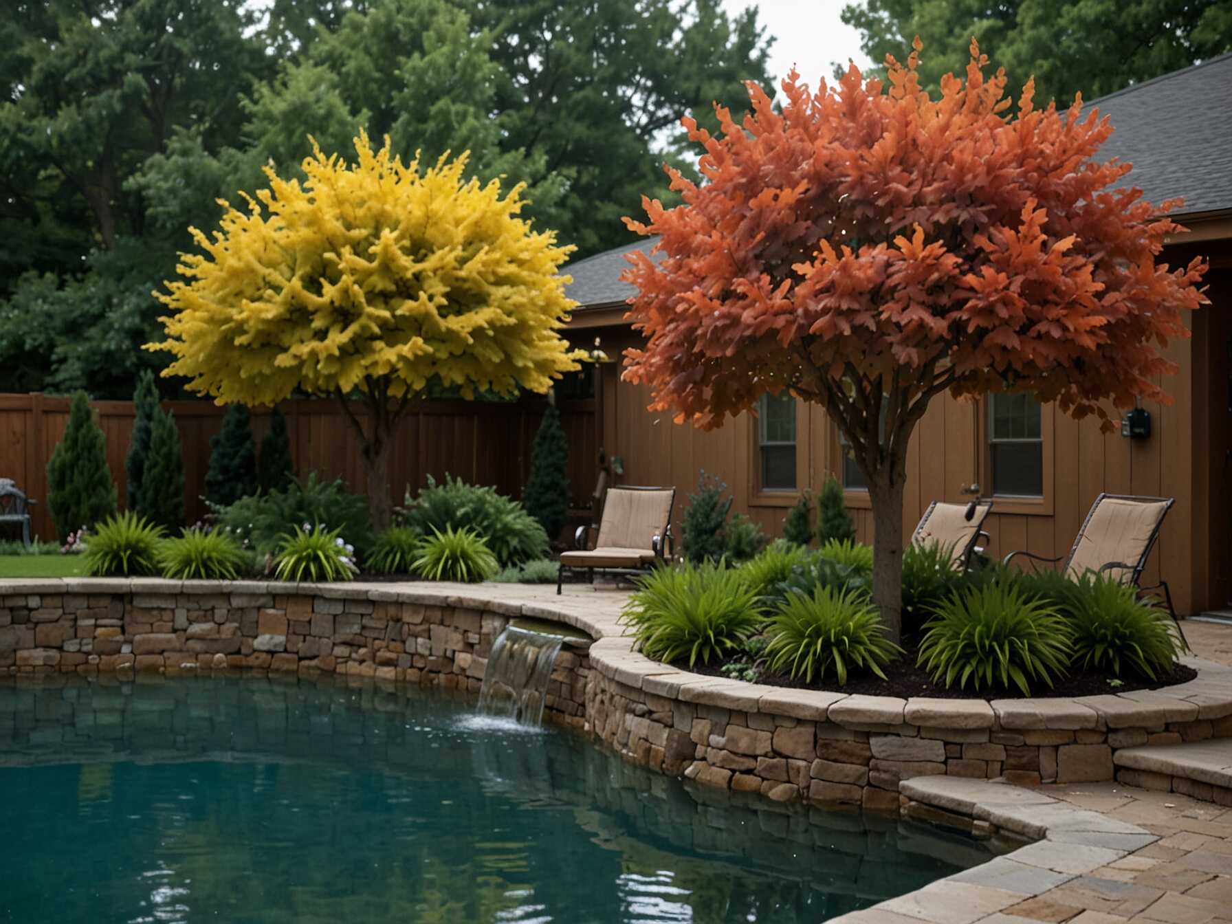 Accent trees add height and interest to your pool area. Choose trees that fit your climate and space. Place them in corners or along the borders.  Add lights to the trees for nighttime charm. You can also plant flowering trees for seasonal color. Accent trees create structure and beauty.  