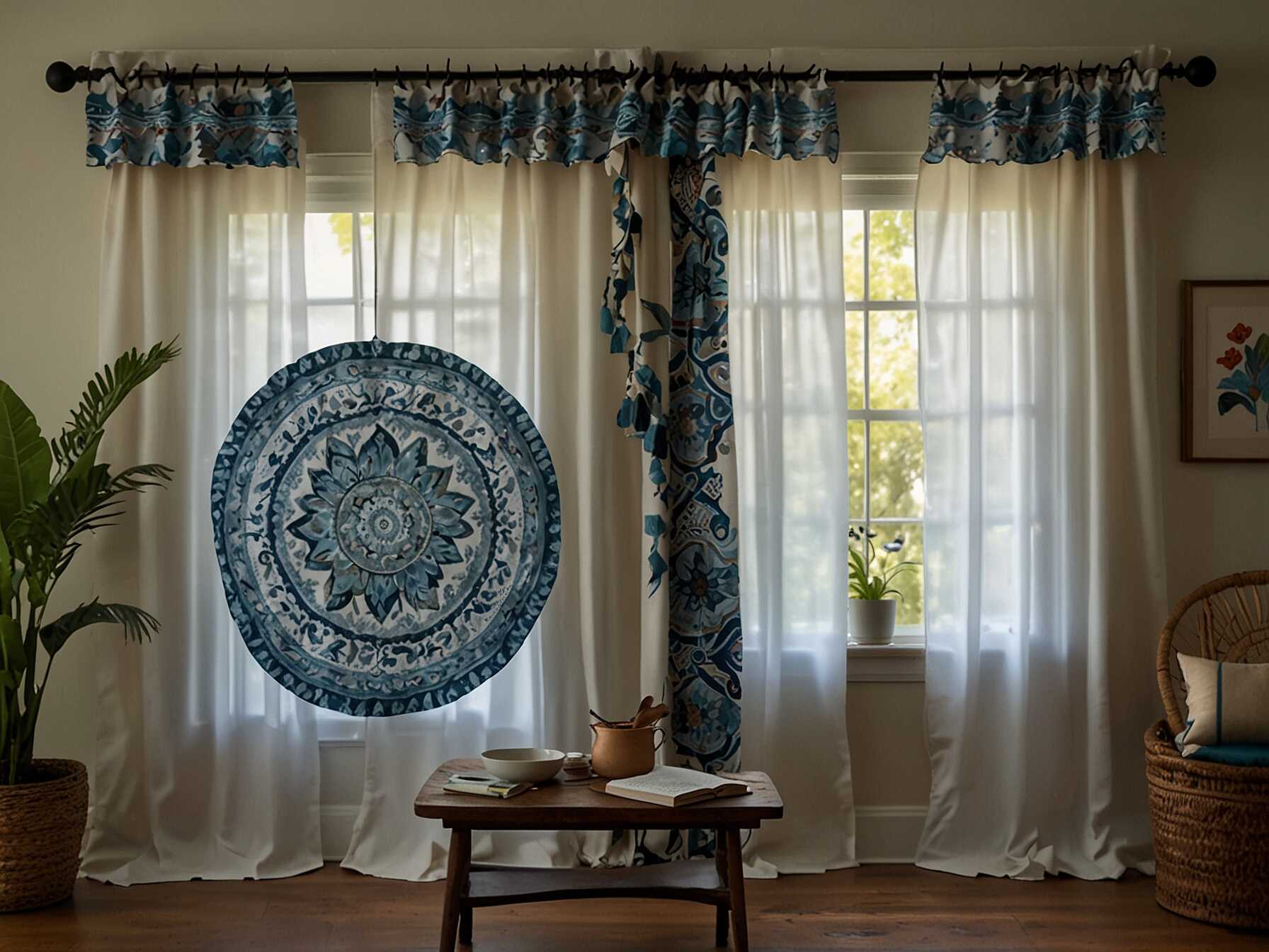 Choose curtains with boho patterns or trims. Look for designs with intricate details, like mandalas or geometric shapes. These curtains can make your windows a focal point.  Light, flowy fabrics work best. They let in natural light and create a soft, airy look.  Pair these curtains with other boho decor. This ensures your room has a cohesive feel. The curtains can tie the whole look together.  