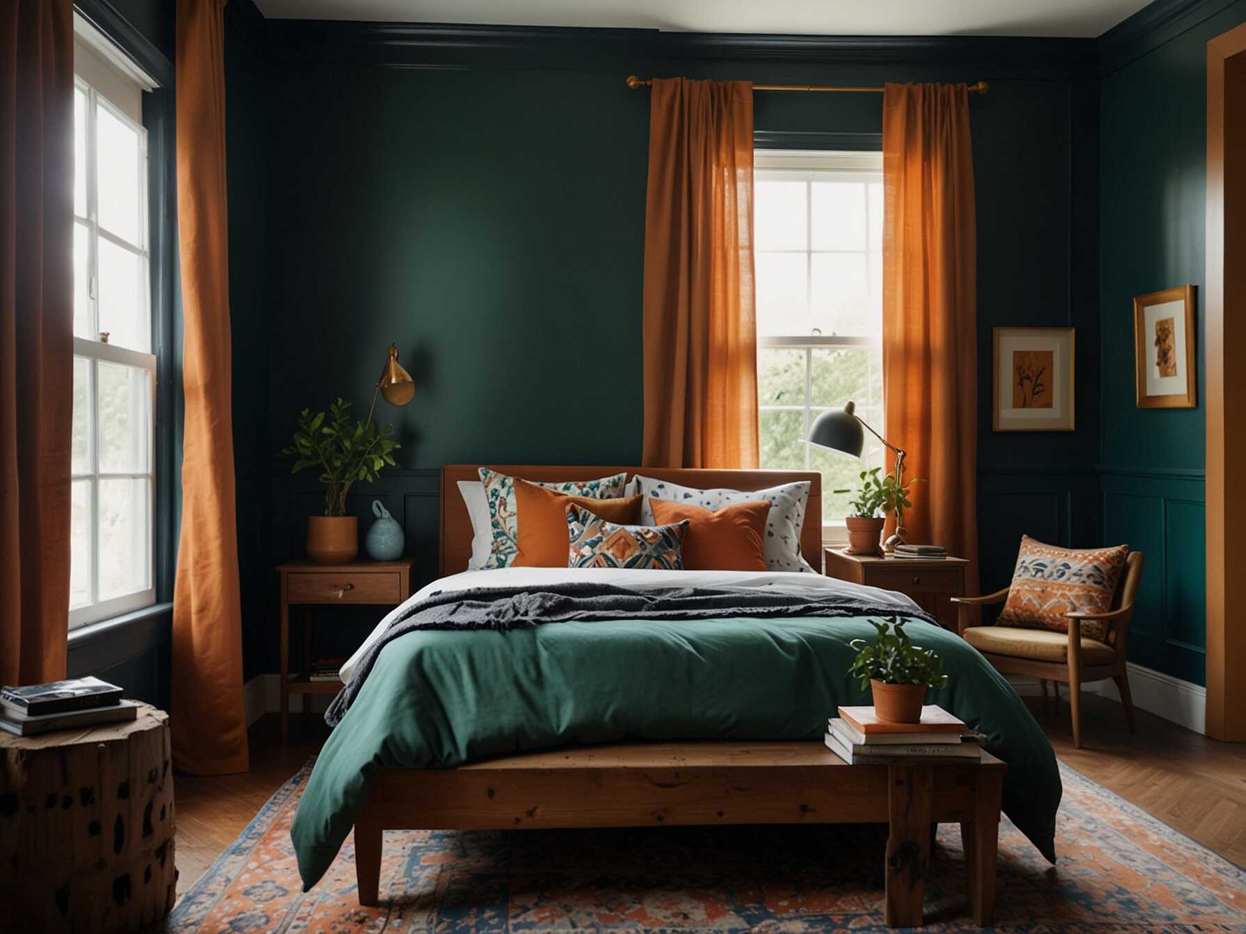 Don’t be afraid to choose bold colors for your walls. Colors like deep blues, rich greens, or warm terra cotta can add depth to your room. They make the space feel cozy and inviting.  Bold colors can also highlight your decor. For example, a dark wall can make colorful textiles or art stand out more.  If you’re not ready to paint an entire room, try an accent wall. It’s an easy way to add color without overwhelming the space.  