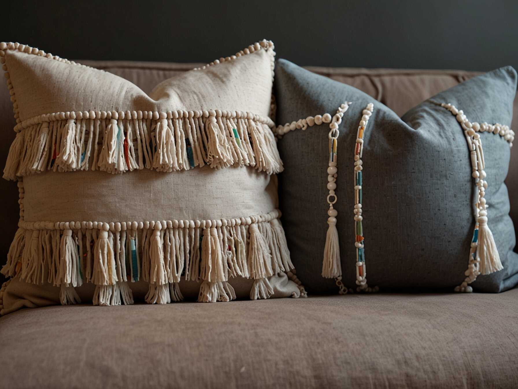 Add fringe and tassels to your decor. Look for cushions, throws, and even curtains with these details. They add texture and a boho touch to your room.  You can also DIY fringe or tassel decor. Make a tassel garland to hang on your wall or around your bed.  These small details make a big difference. They add a playful, bohemian feel to your space. Plus, they’re fun and easy to incorporate.  