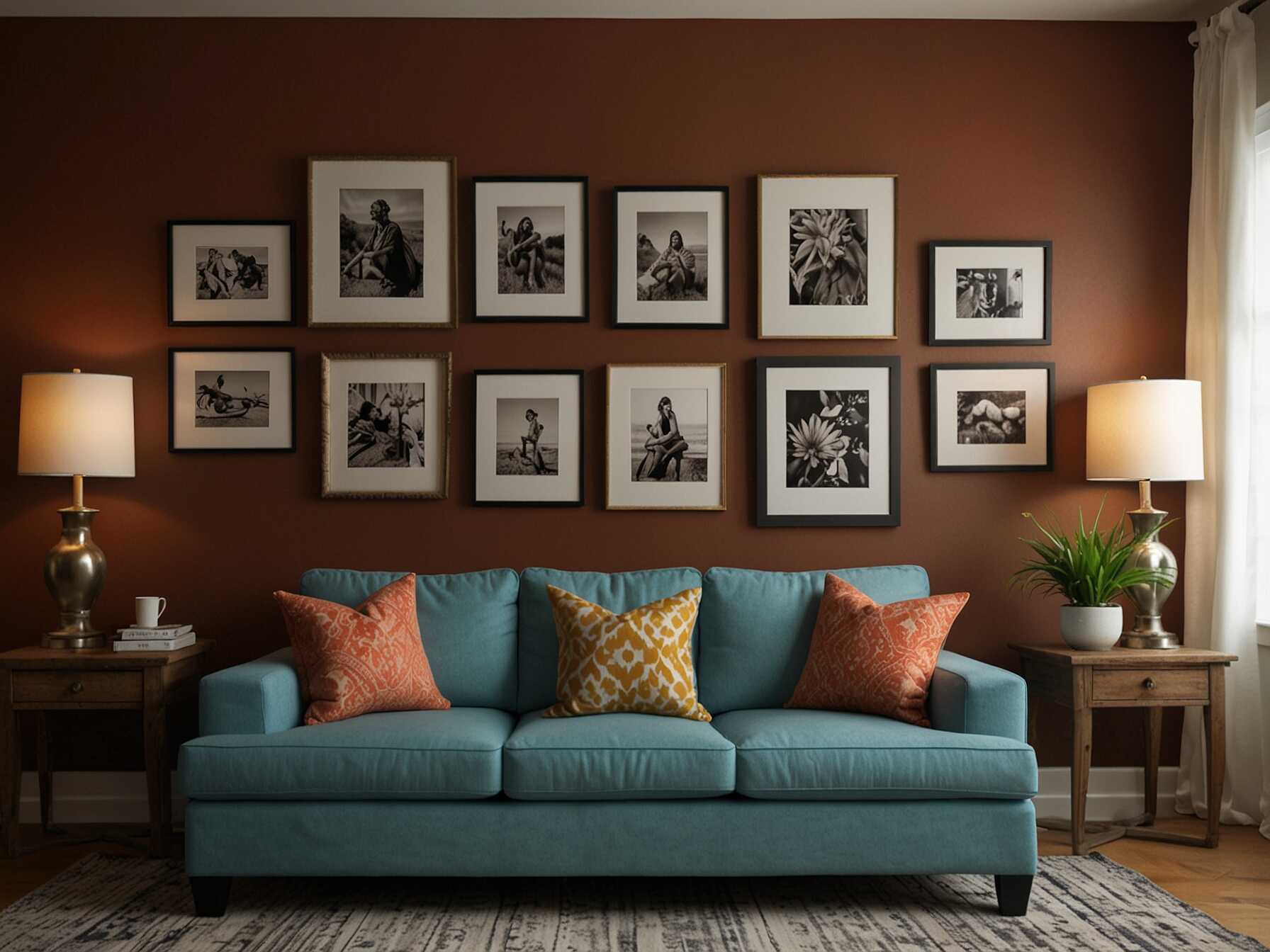 Create a personal gallery wall. Mix photos, art, and other wall decor to make a unique display. This adds a lot of visual interest to your room.  Use frames in different sizes and styles for a more eclectic look. This fits well with the boho aesthetic.  Your gallery wall can tell a story. Include items that mean something to you. This makes your room feel more personal and inviting.  