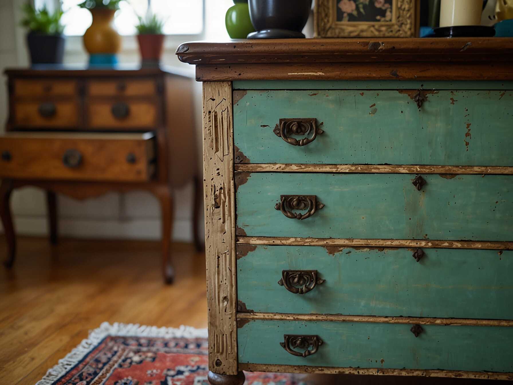 Add some old-school charm with vintage furniture pieces. Thrift stores and flea markets are great places to find one-of-a-kind items. Look for wooden bed frames, old dressers, and unique nightstands.  Vintage furniture adds character and warmth to your room. These pieces often have interesting textures and colors that fit well with the natural boho vibe. Plus, reusing old furniture is eco-friendly.  You don't need to fill your room with antique pieces. Just one or two standout items can make a big impact.  