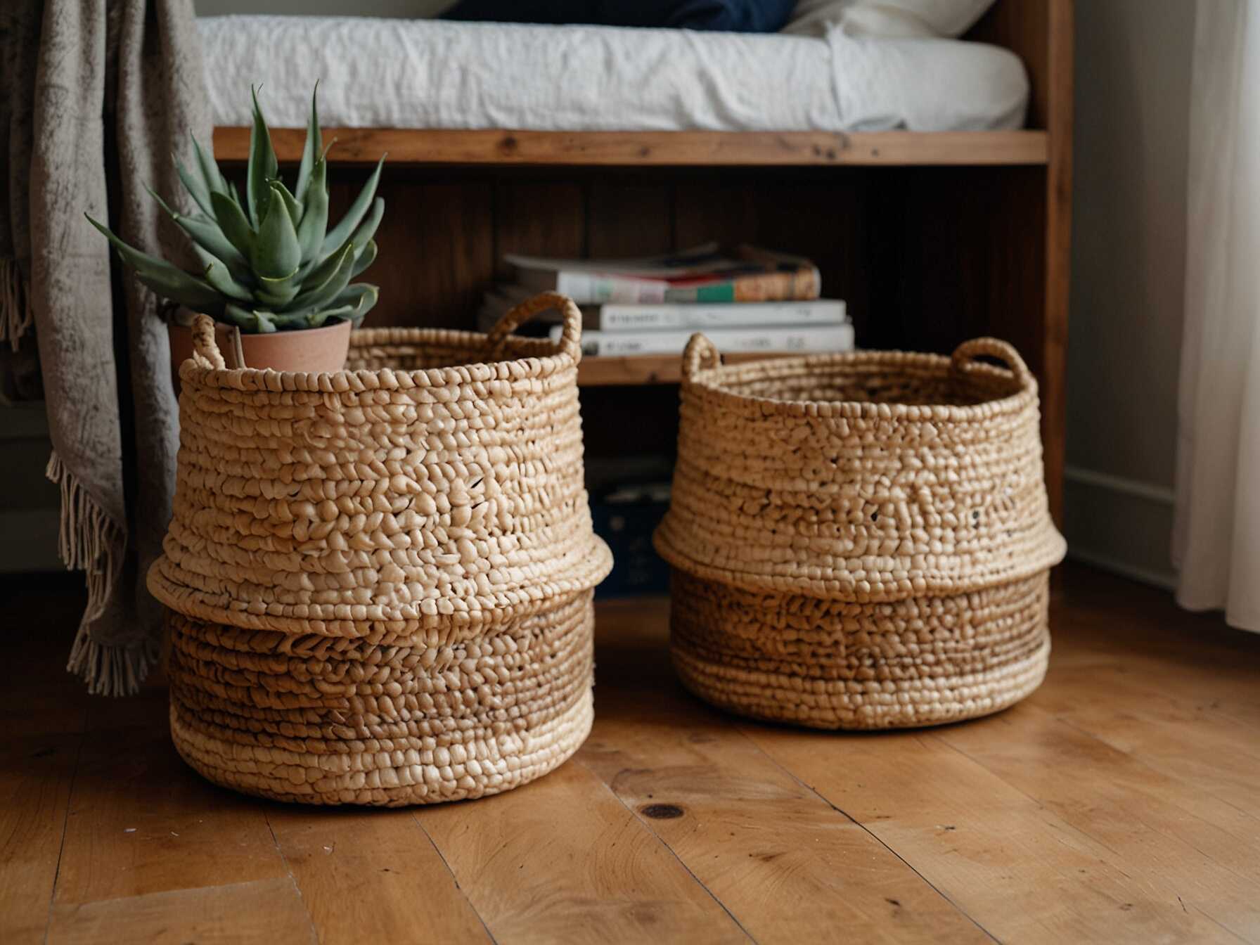 Use woven baskets for both storage and decoration. They add a natural touch to your room. You can use them to store blankets, books, or other items.  Place baskets on shelves, under the bed, or in a corner. They help keep your space tidy while adding to the boho vibe.  Look for baskets in different sizes and styles. This adds variety and makes your room look more interesting. Plus, they’re practical and useful.  